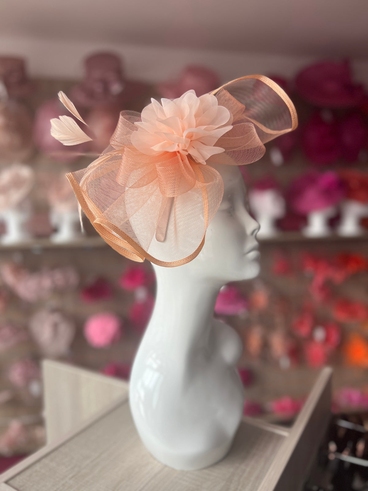 Apricot Fascinator Fluted Crinoline &amp; Flower-Fascinators Direct