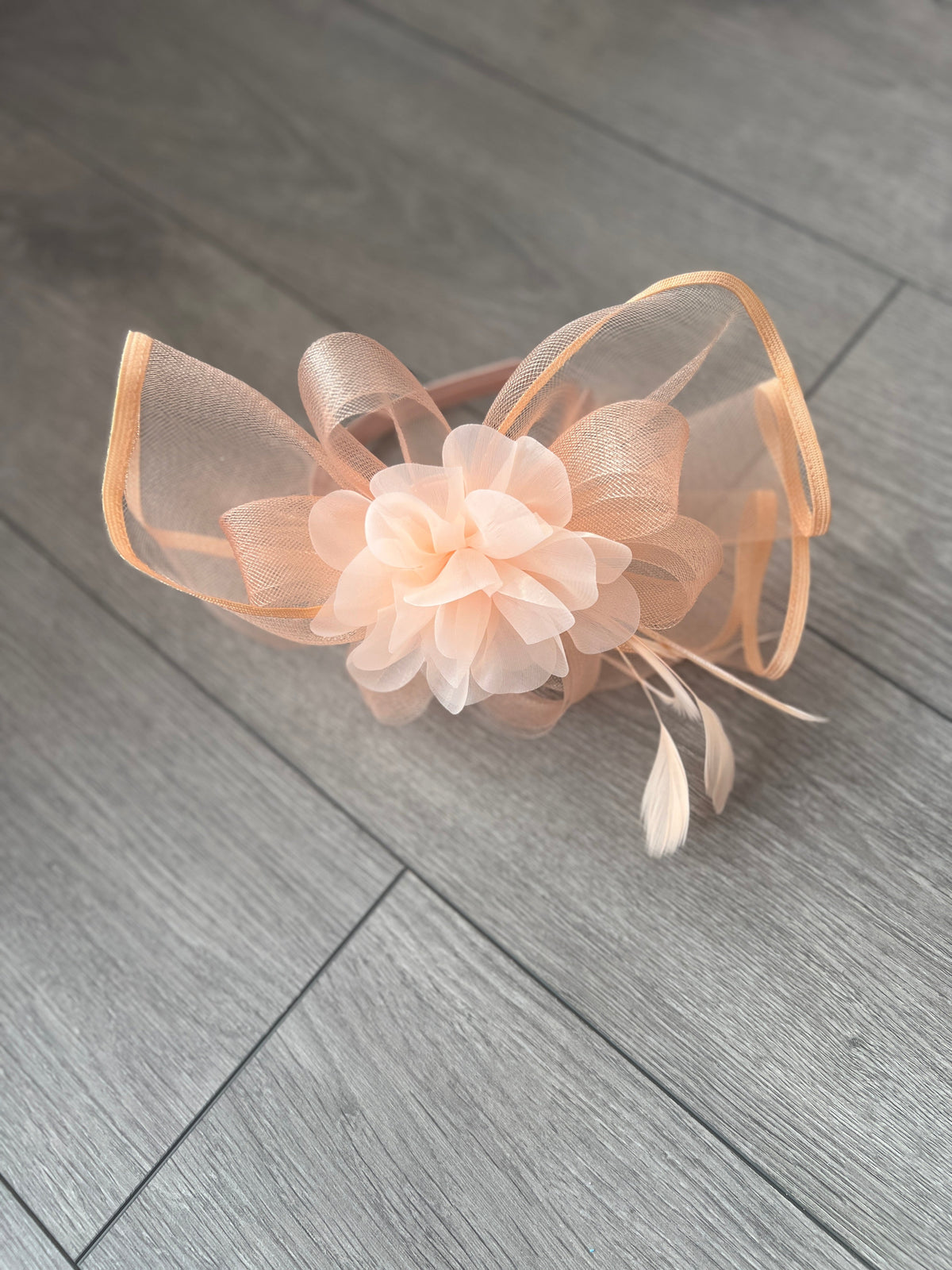 Apricot Fascinator Fluted Crinoline &amp; Flower-Fascinators Direct