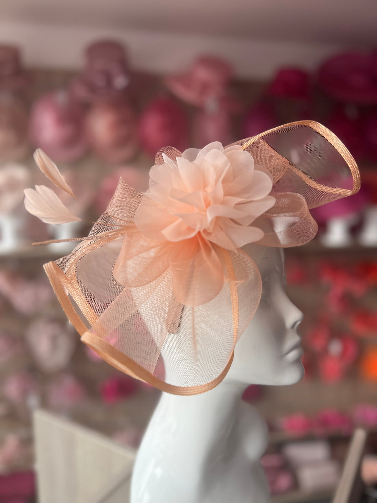 Apricot Fascinator Fluted Crinoline &amp; Flower-Fascinators Direct