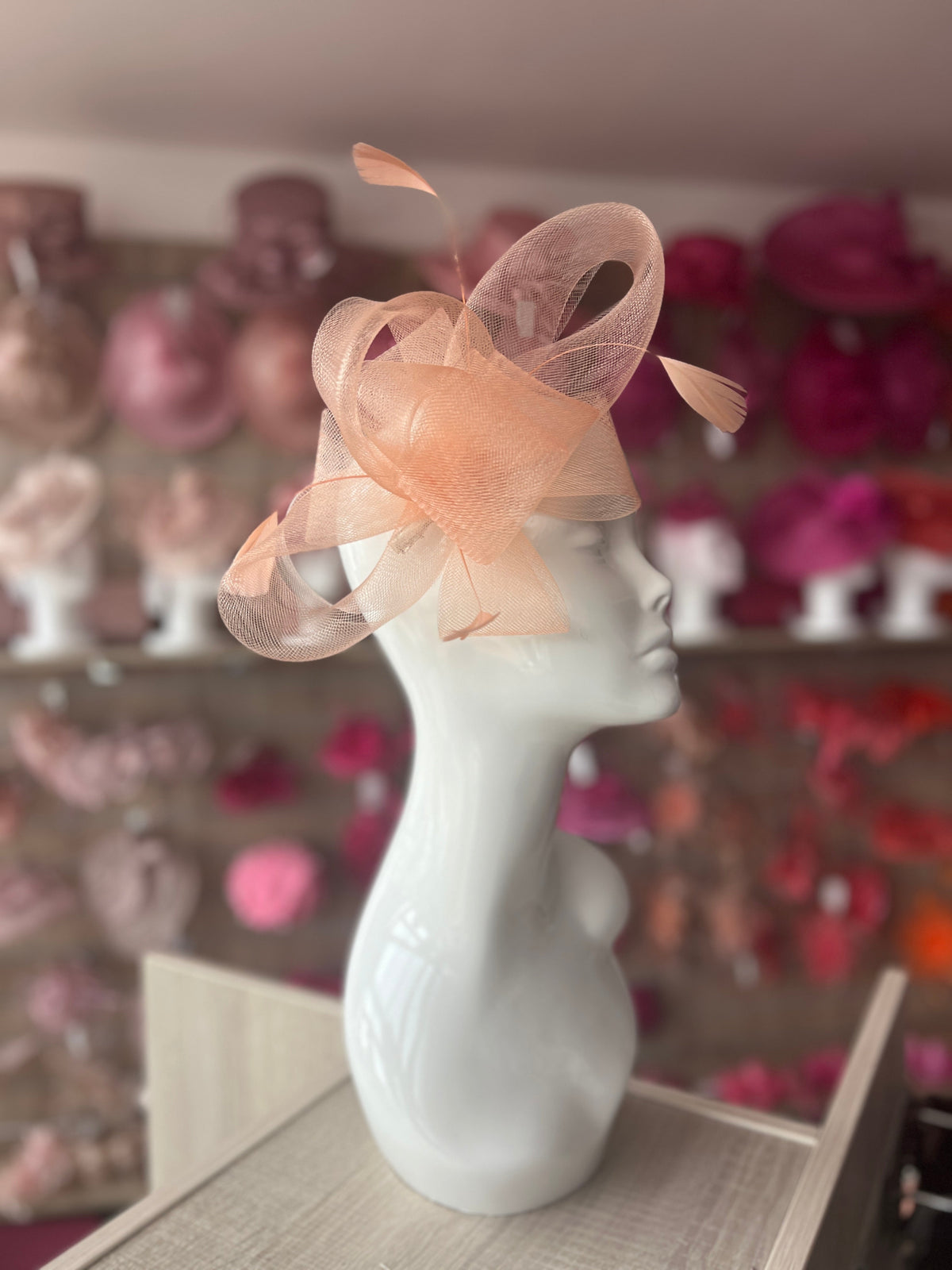 Apricot Large Loop Fascinator With Feathers-Fascinators Direct