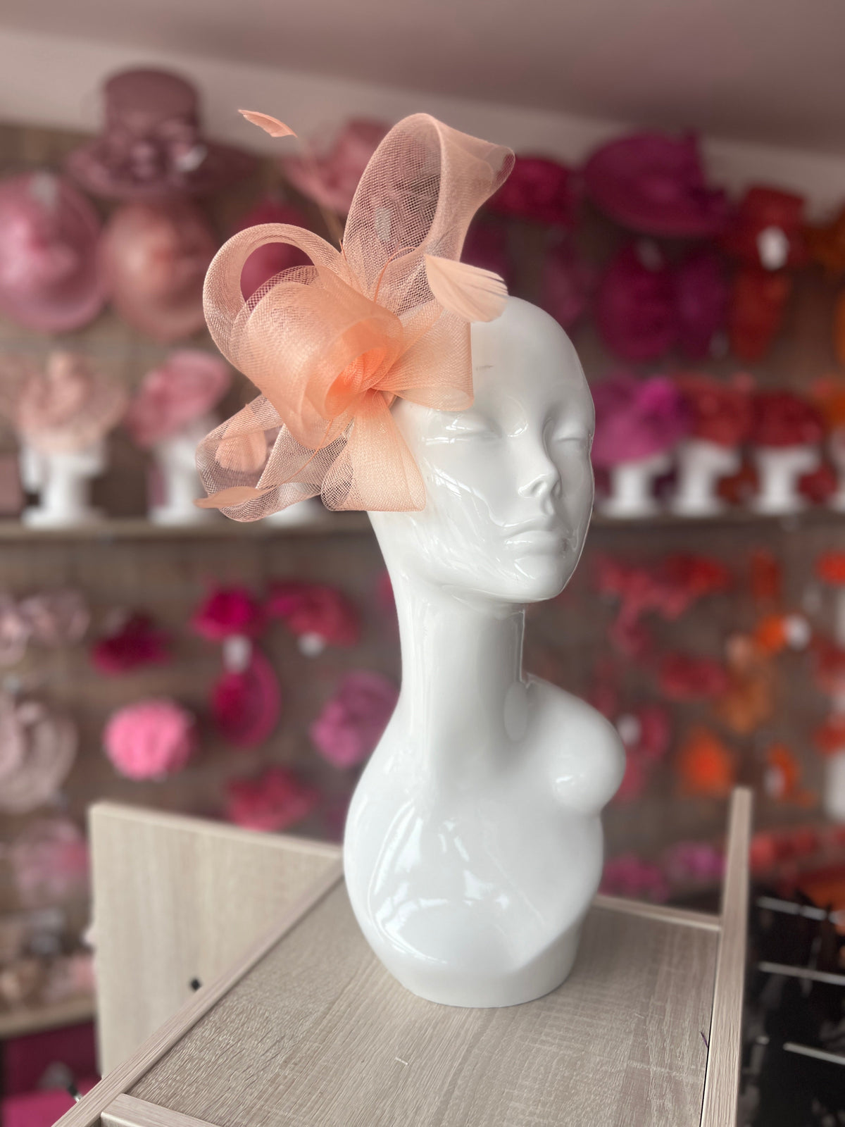 Apricot Large Loop Fascinator With Feathers-Fascinators Direct