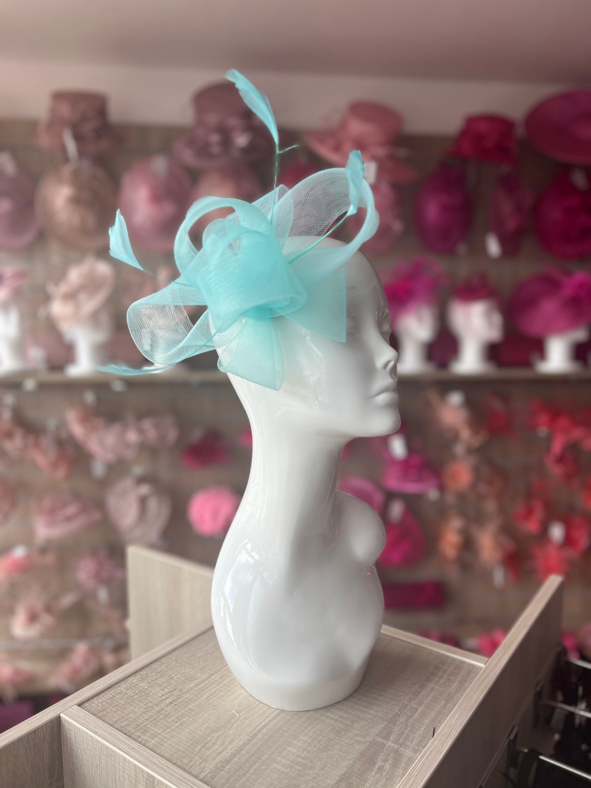 Aqua Large Loop Fascinator With Feathers-Fascinators Direct