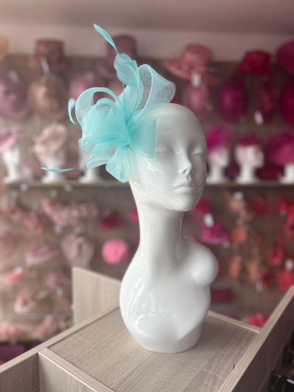 Aqua Large Loop Fascinator With Feathers-Fascinators Direct