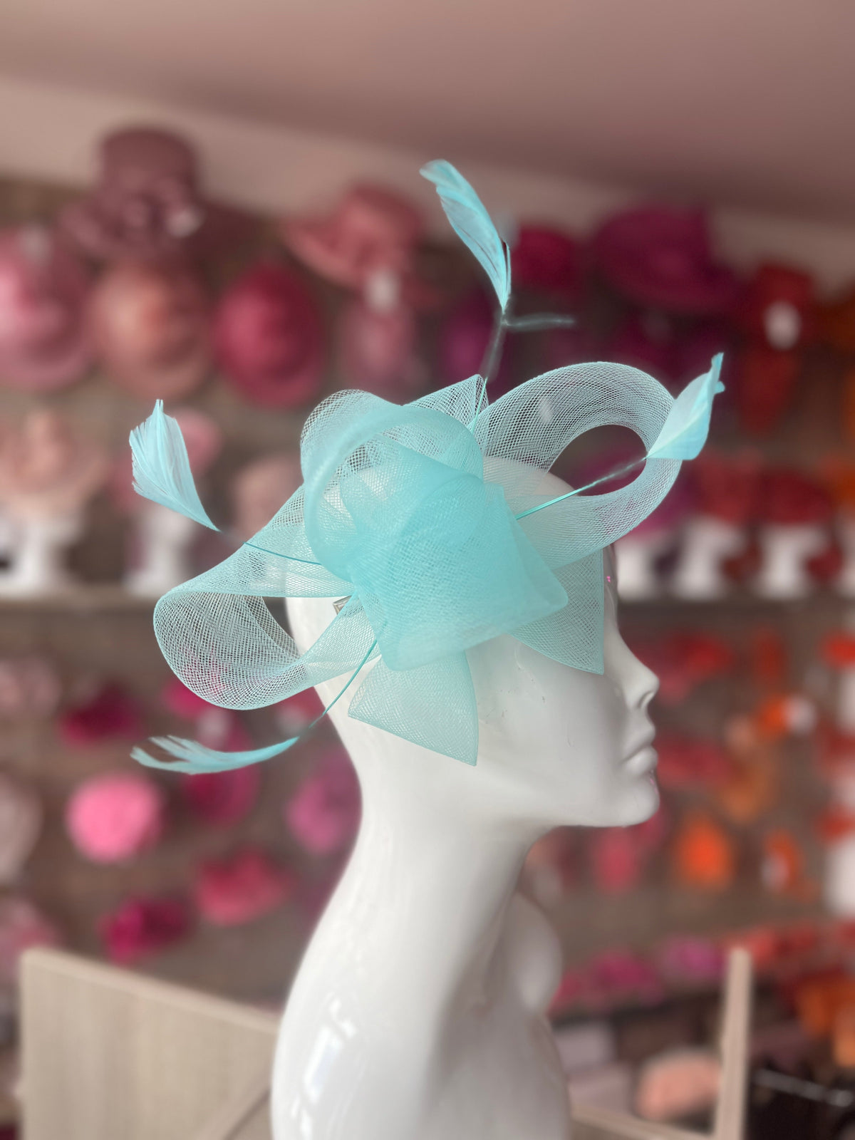 Aqua Large Loop Fascinator With Feathers-Fascinators Direct
