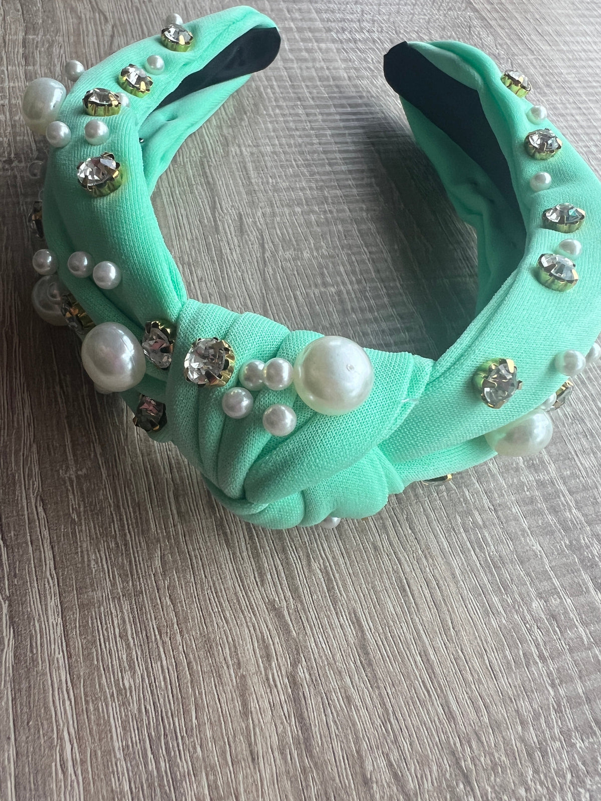 Aqua Pearl &amp; Diamante Knot Headband Fascinator-Fascinators Direct