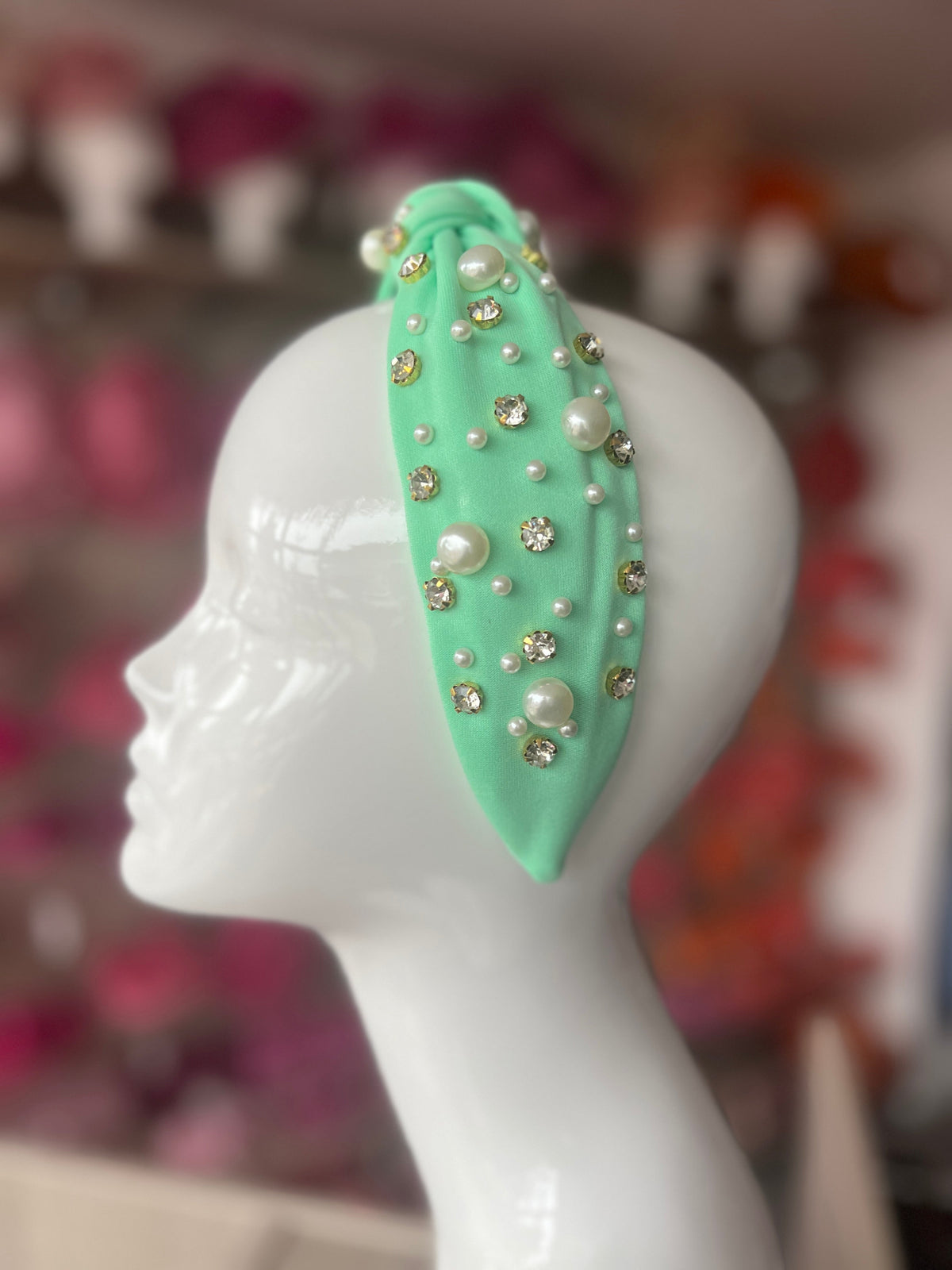Aqua Pearl &amp; Diamante Knot Headband Fascinator-Fascinators Direct
