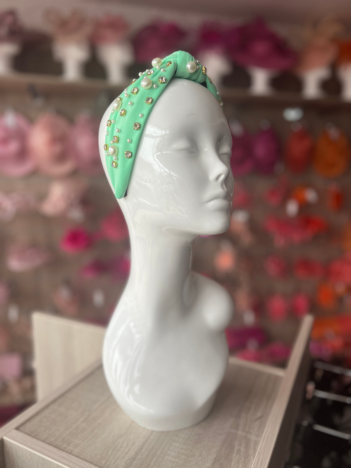 Aqua Pearl &amp; Diamante Knot Headband Fascinator-Fascinators Direct