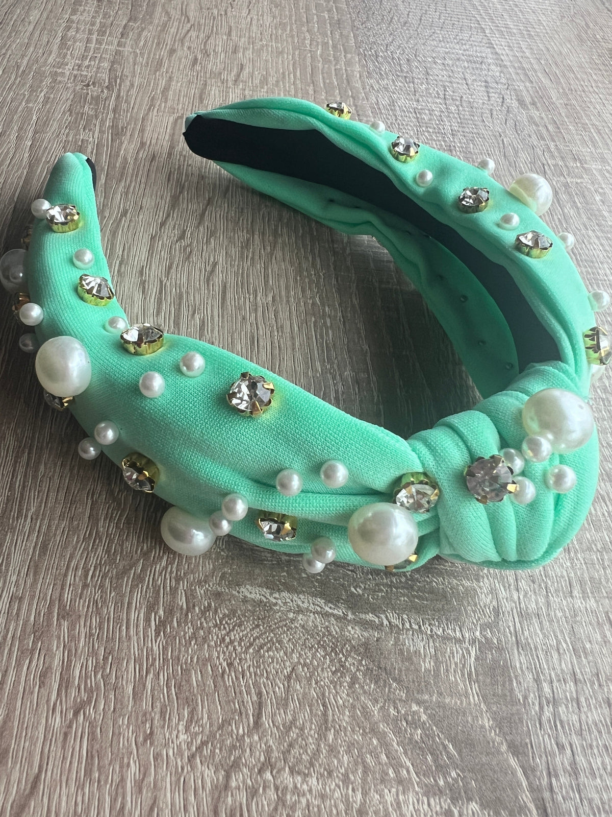 Aqua Pearl &amp; Diamante Knot Headband Fascinator-Fascinators Direct