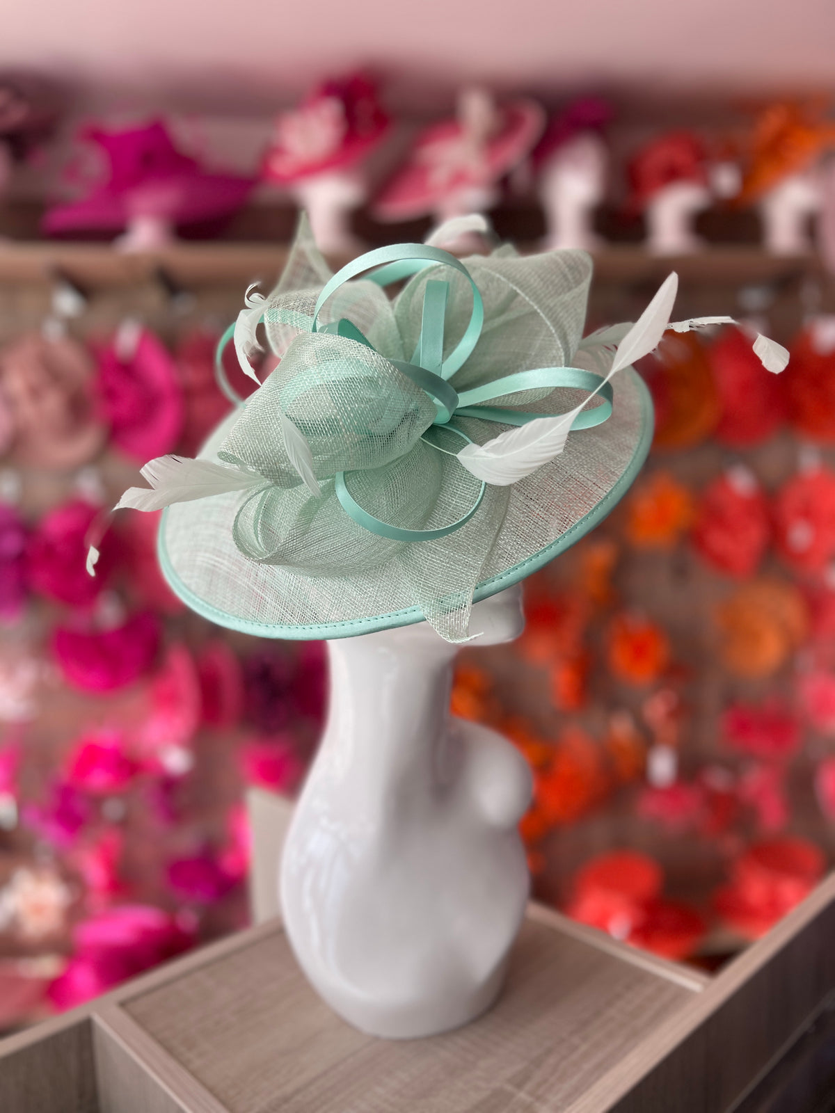 Aqua Saucer Hatinator With Decorative Bow-Fascinators Direct
