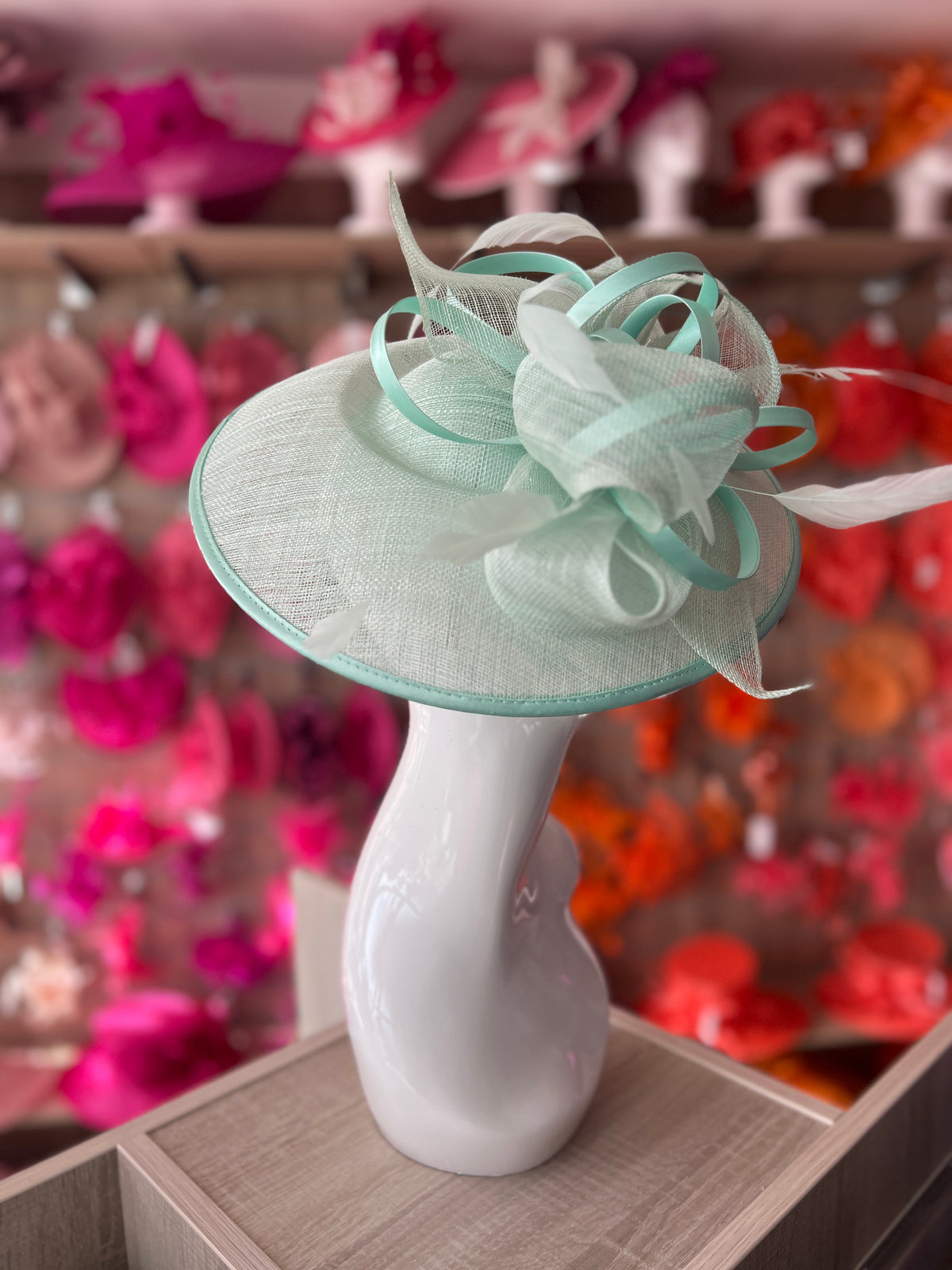Aqua Saucer Hatinator With Decorative Bow-Fascinators Direct