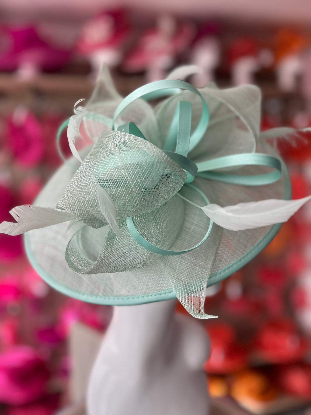 Aqua Saucer Hatinator With Decorative Bow-Fascinators Direct