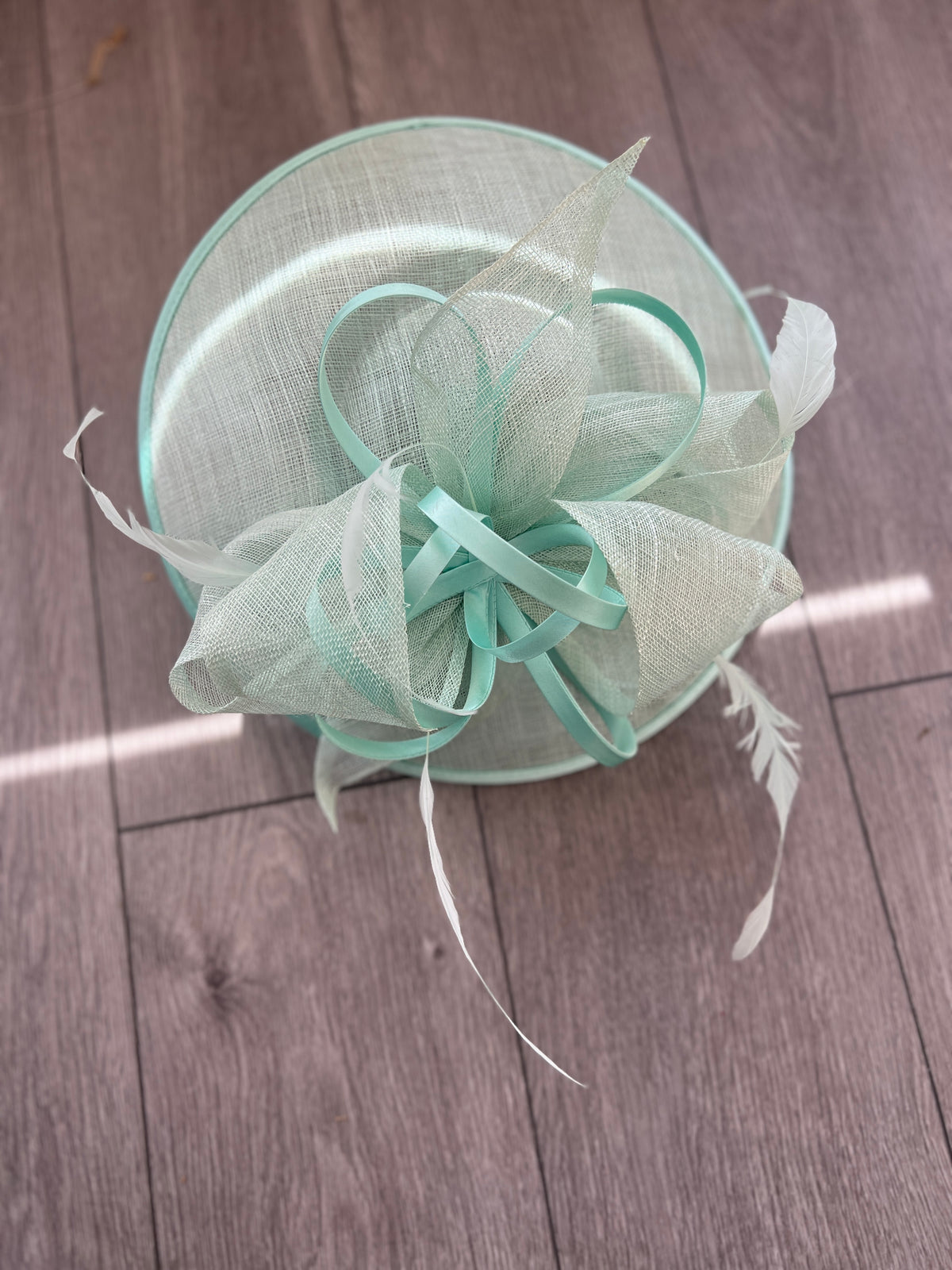 Aqua Saucer Hatinator With Decorative Bow-Fascinators Direct