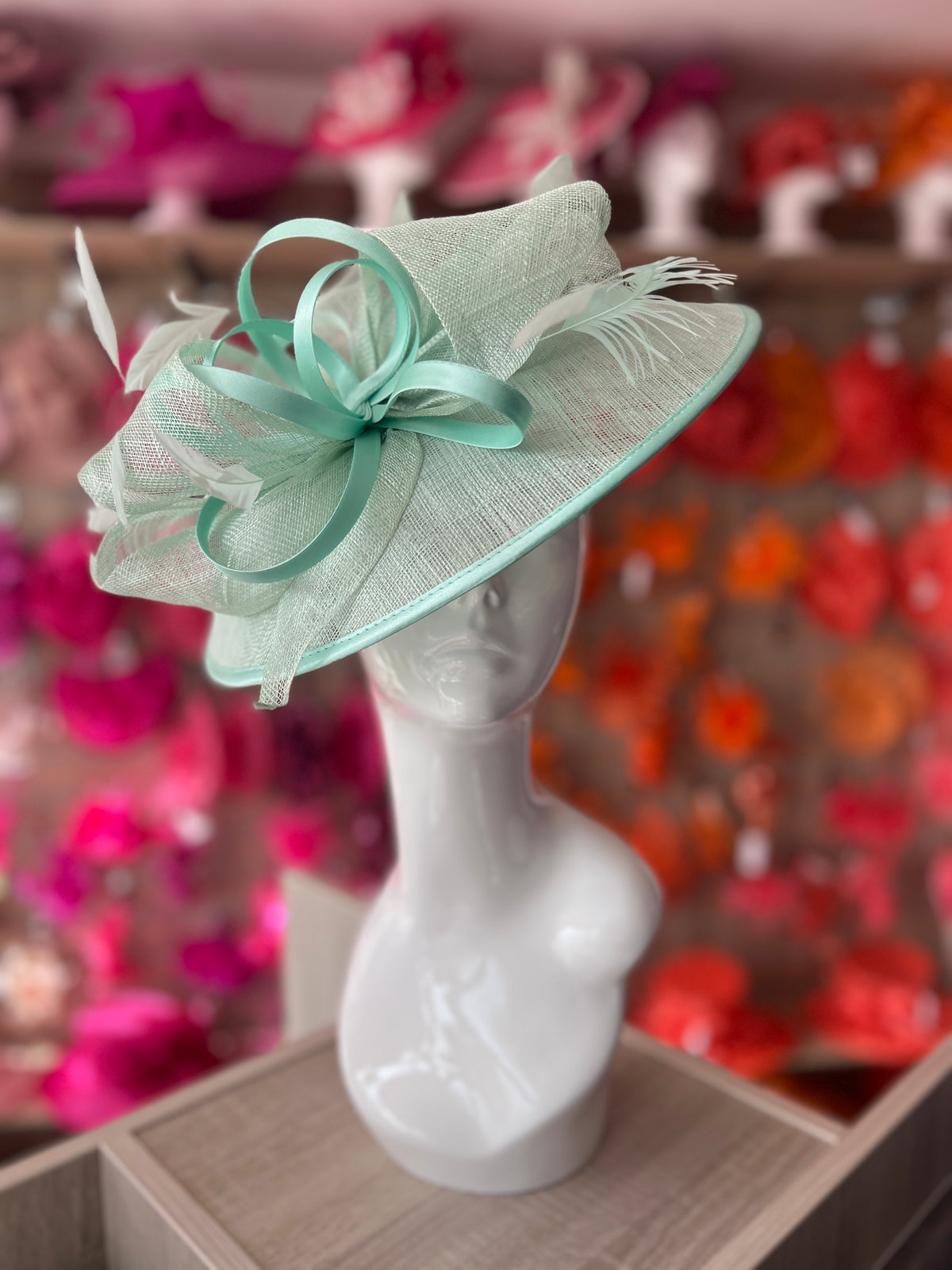 Aqua Saucer Hatinator With Decorative Bow-Fascinators Direct