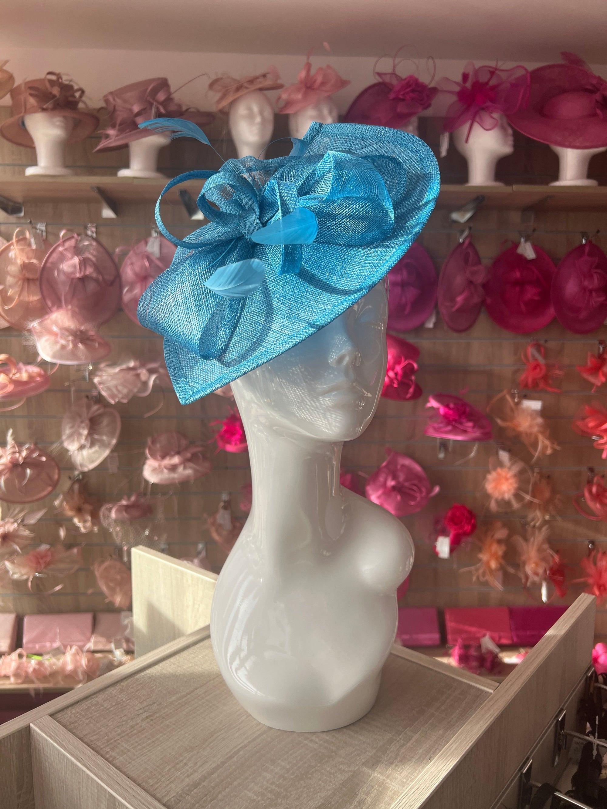 Azure Blue Disc Fascinator with Decorative Bow-Fascinators Direct