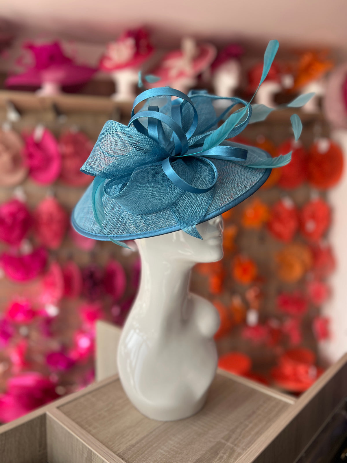 Azure Saucer Hatinator With Decorative Bow-Fascinators Direct