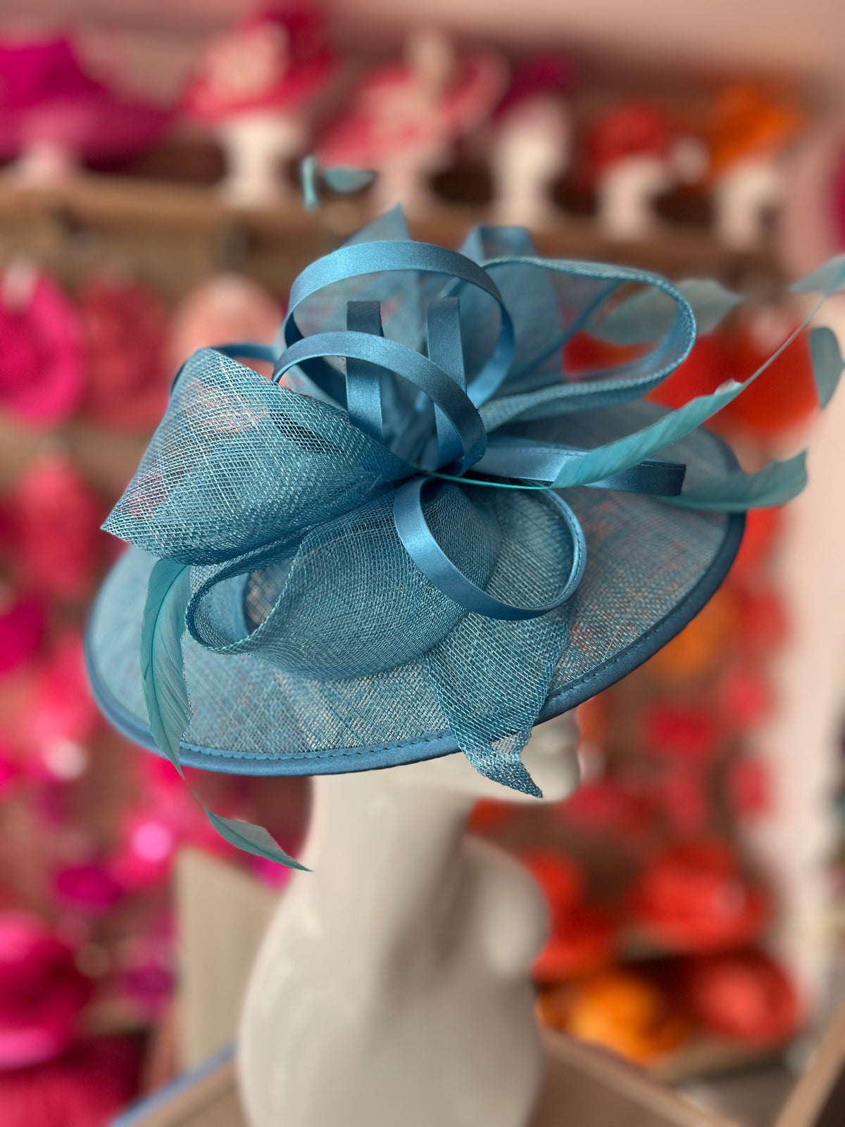 Azure Saucer Hatinator With Decorative Bow-Fascinators Direct