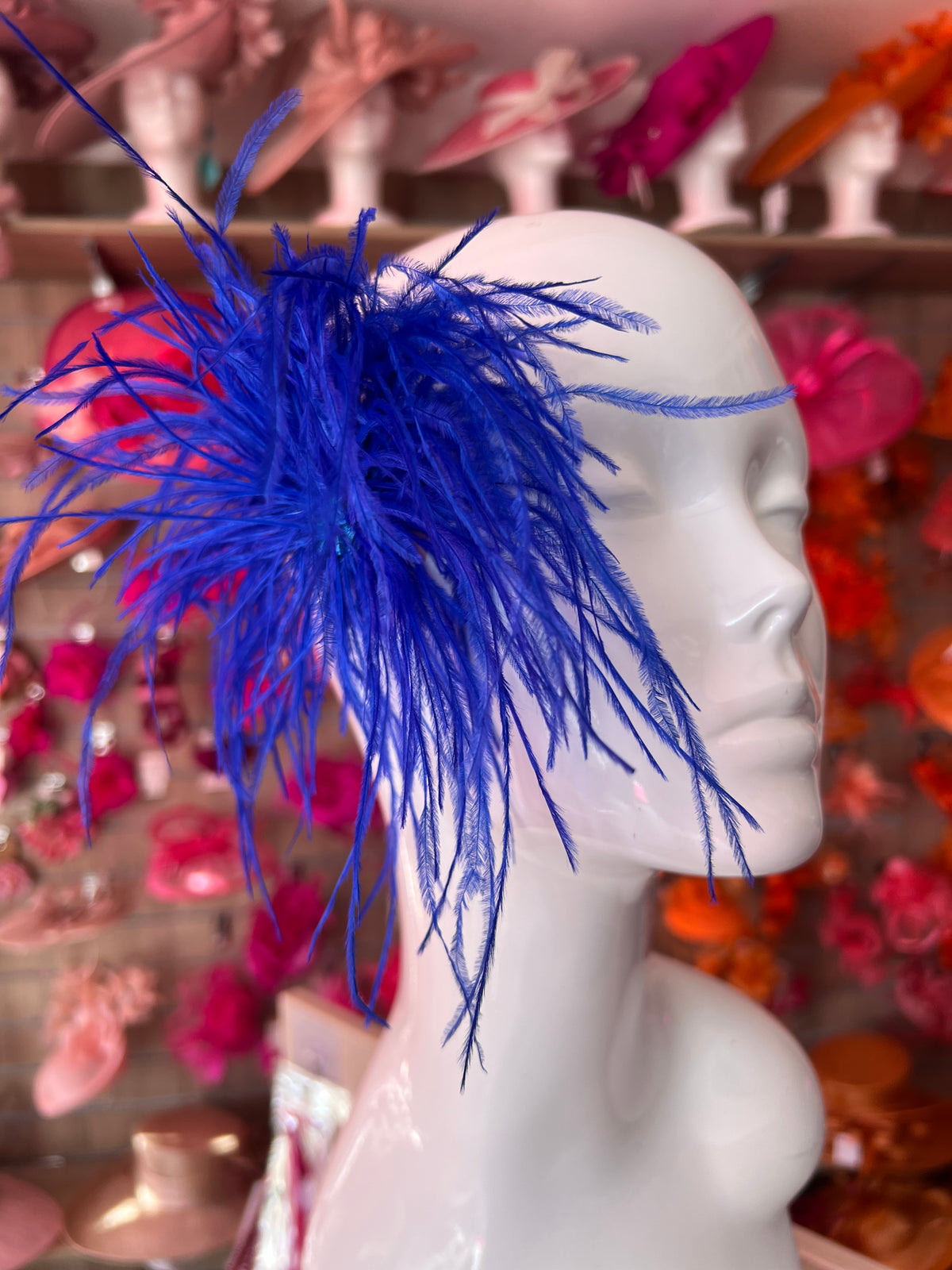 Sapphire Blue Wispy Feather  Fascinator Hair Clip