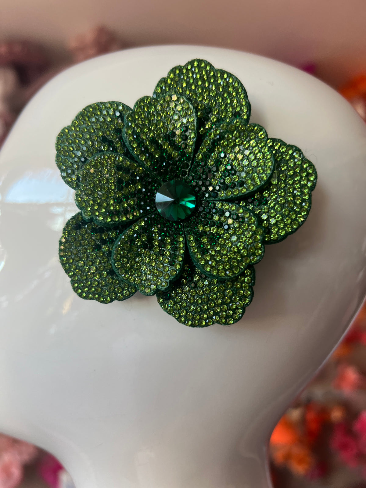 Green Diamante Small Flower Hair Clip