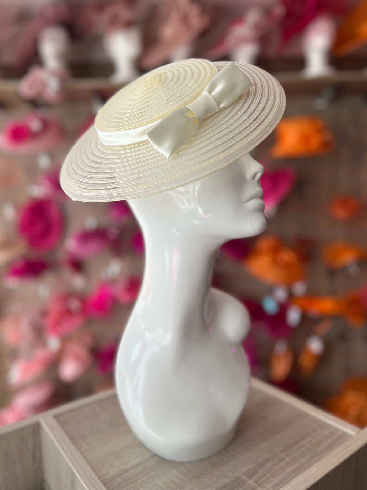 Cream Crinoline Saucer Fascinator With Bow