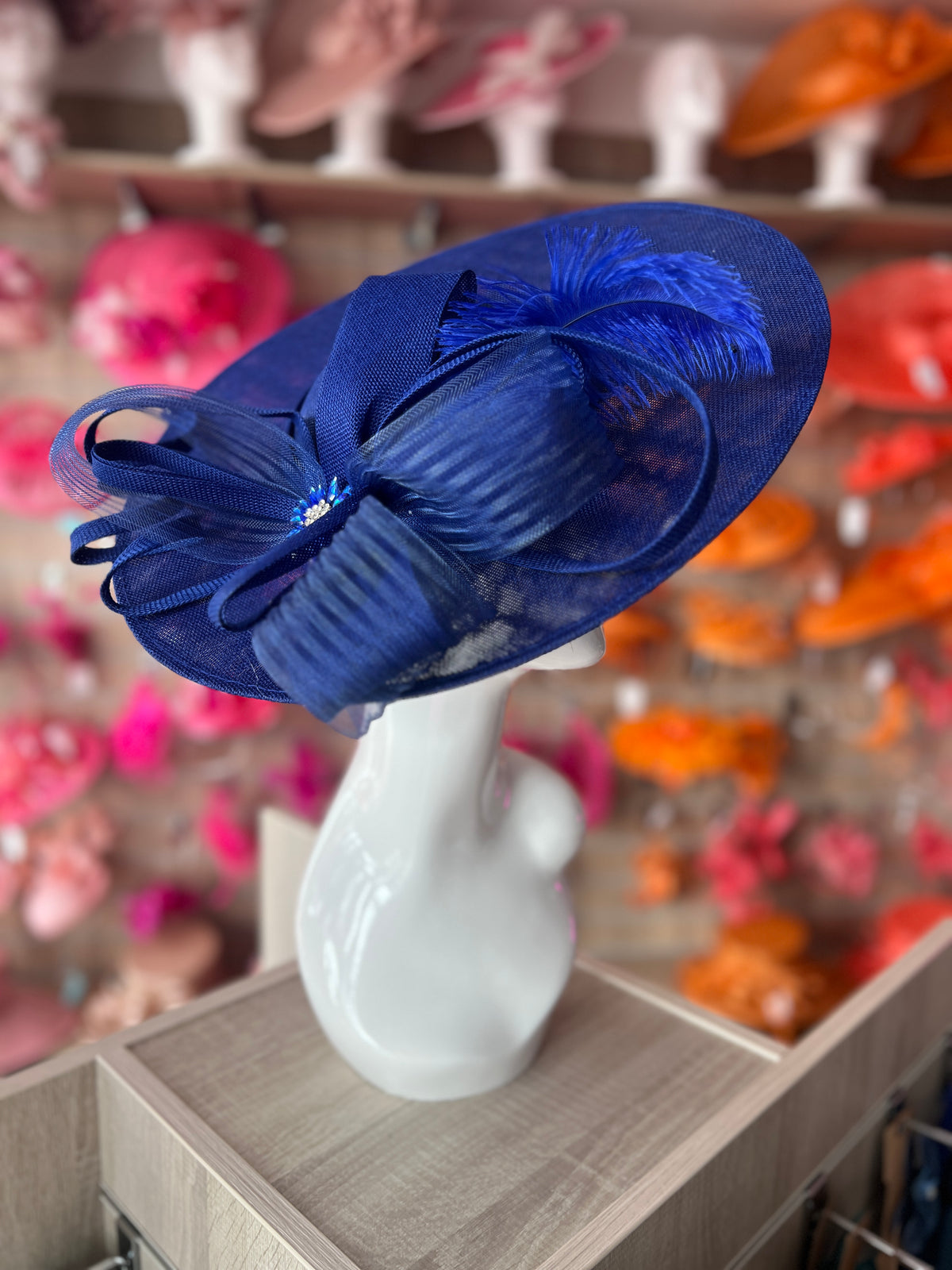 Royal Blue Saucer Hatinator With Feather &amp; Loops