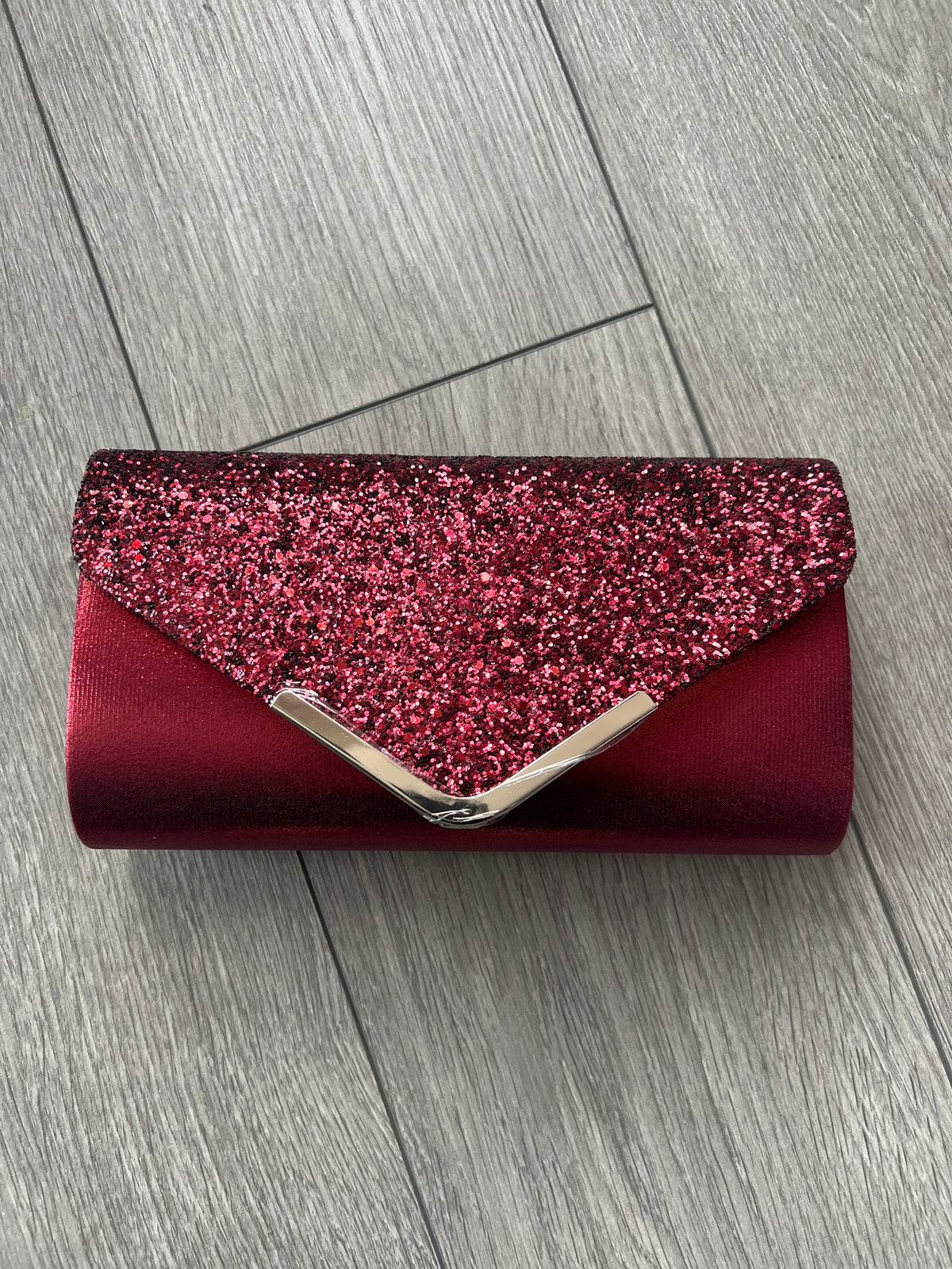 Burgundy Glitter Clutch Bag