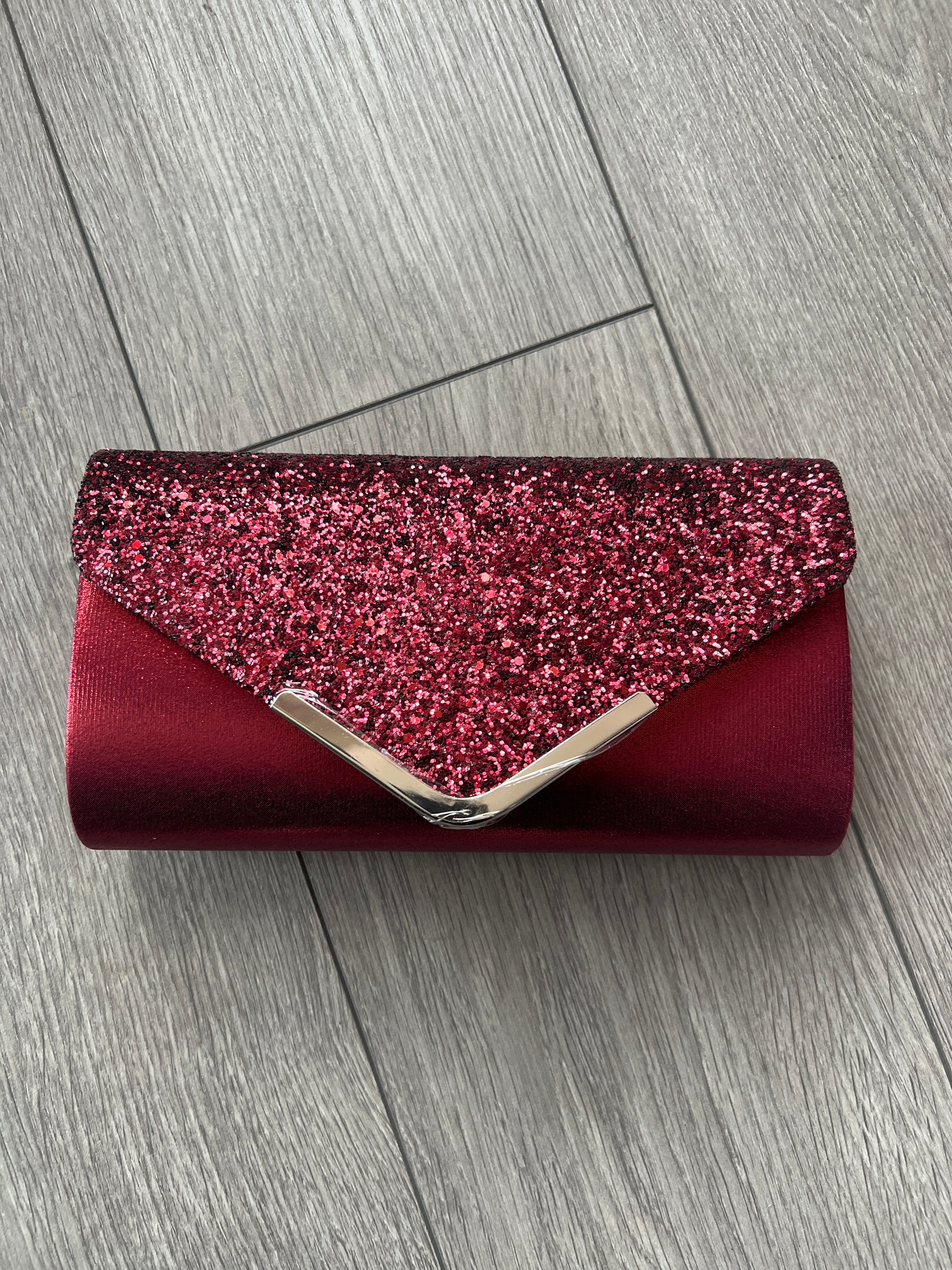 Burgundy Glitter Clutch Bag