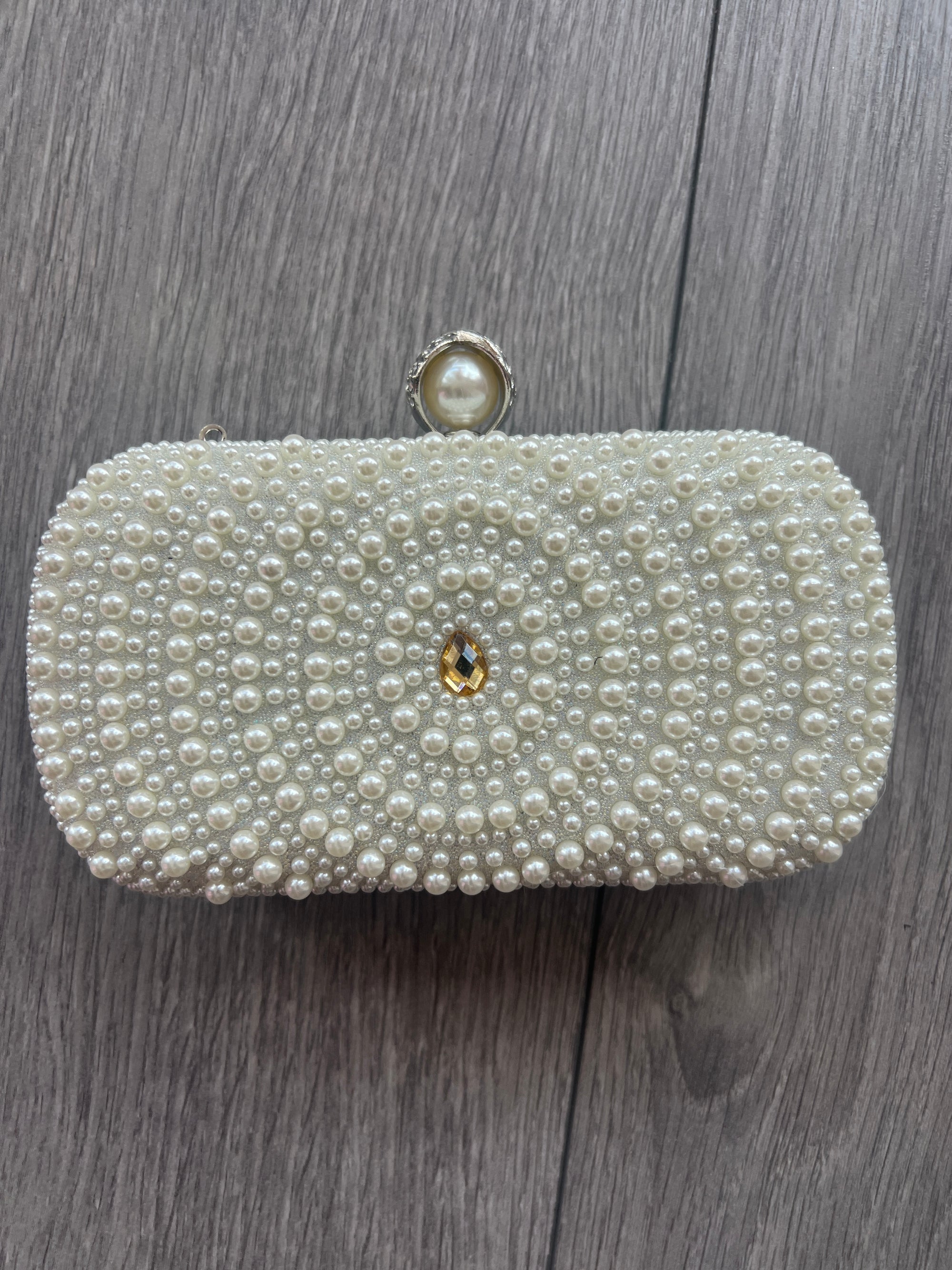 Vintage Deco Pearl Beaded Diamante Clutch Bag - Ivory