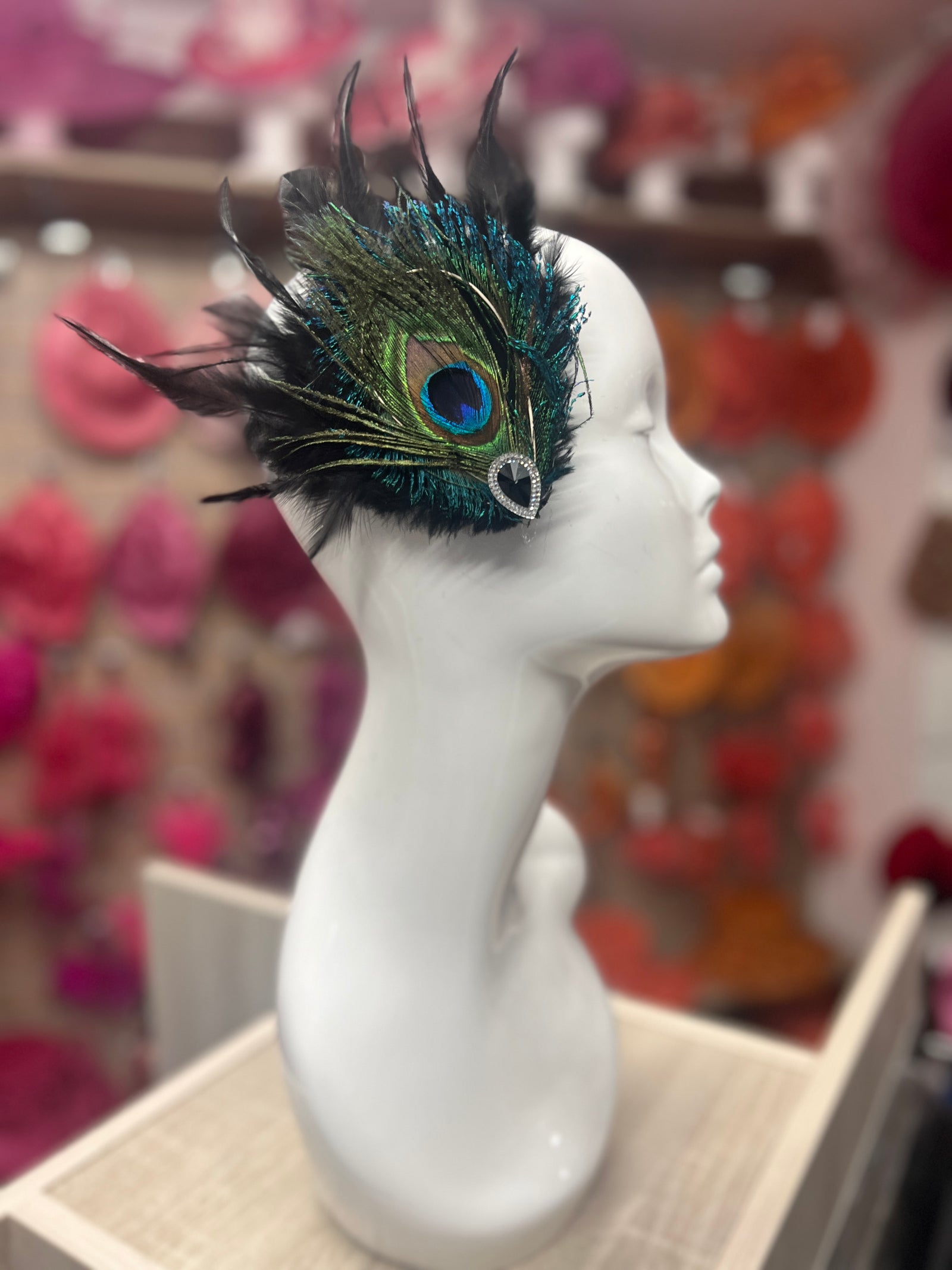 Vintage Peacock Feather Fascinator on Hair Clip