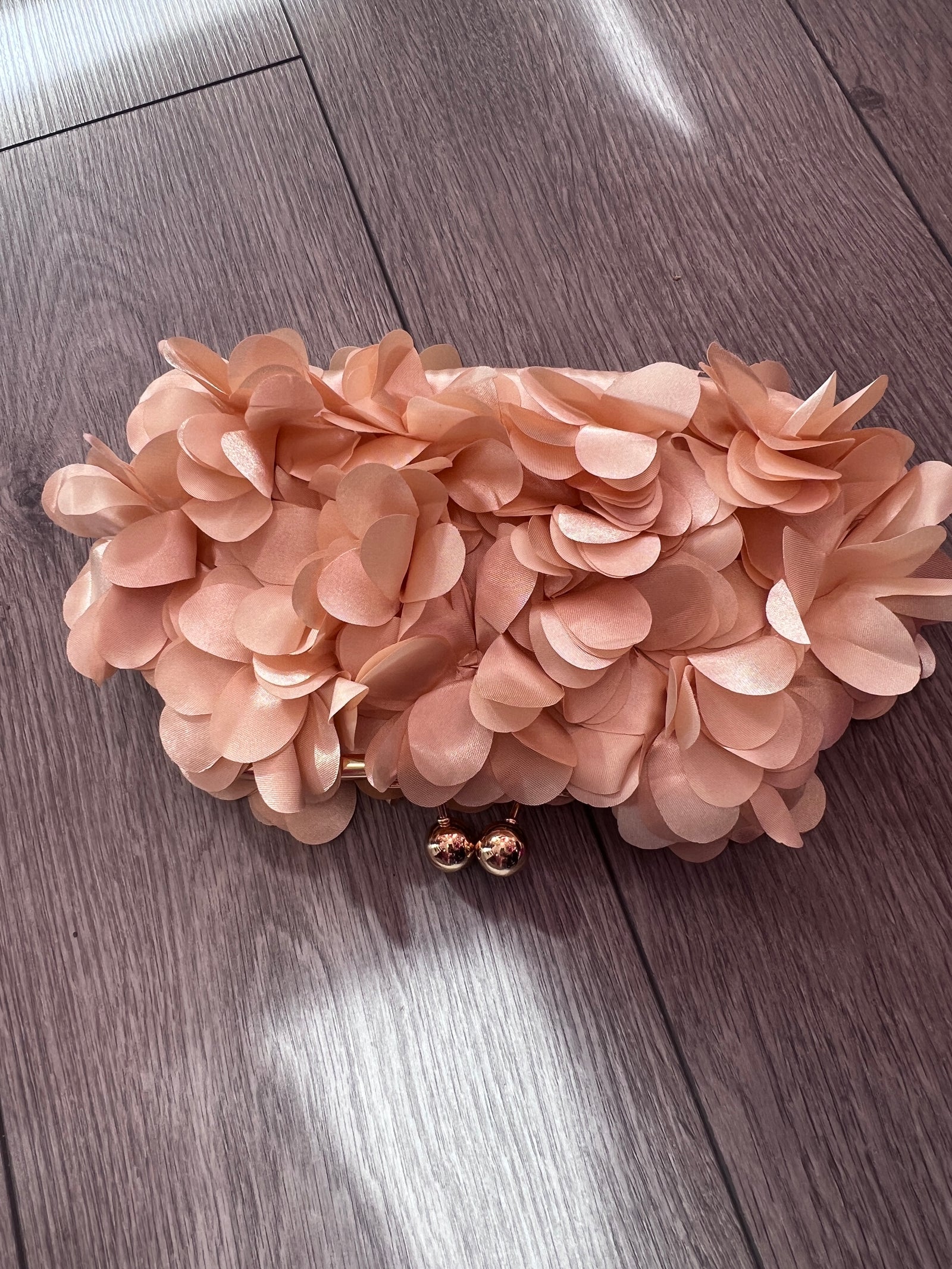 Nude Satin Flower Petal Clutch Bag