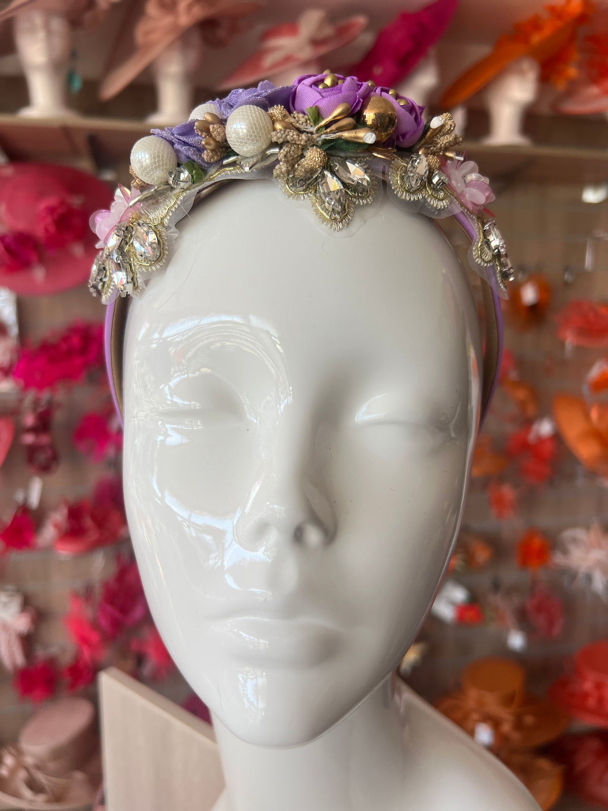 Lilac Flower Headband With Pearls &amp; Diamantes