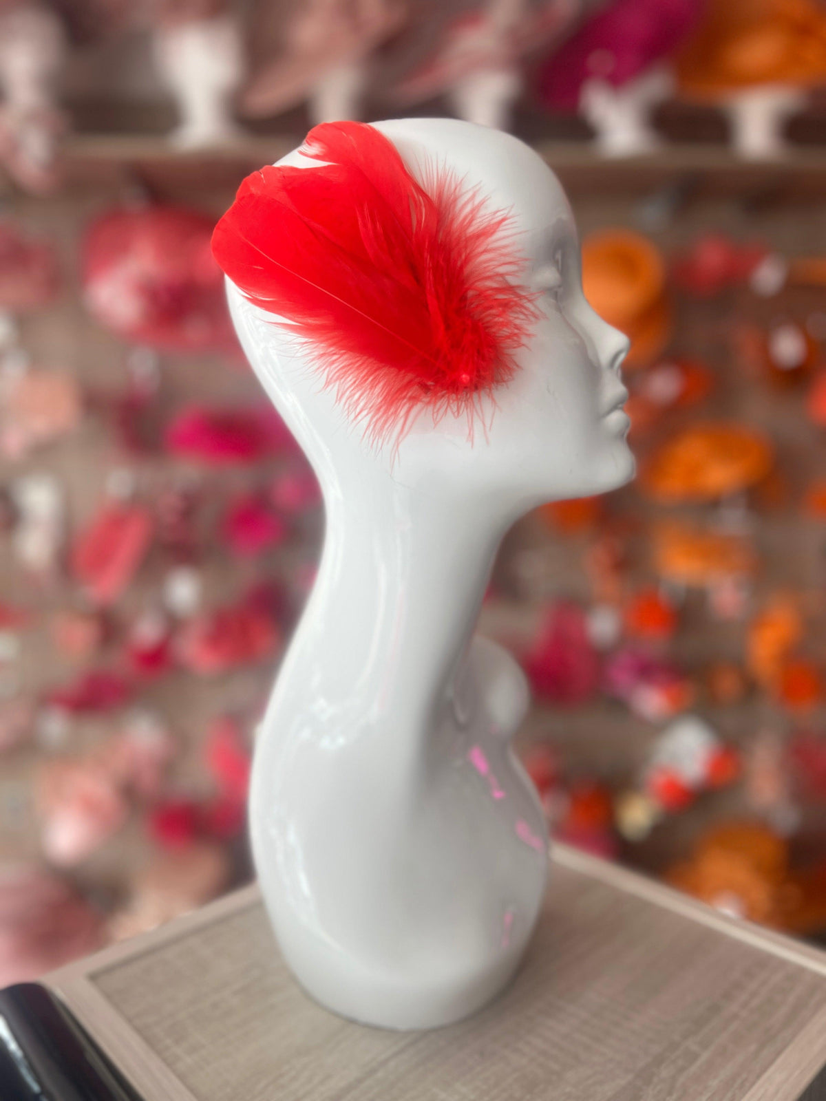 Red Fascinator Hair Clip With Feathers &amp; Pearl