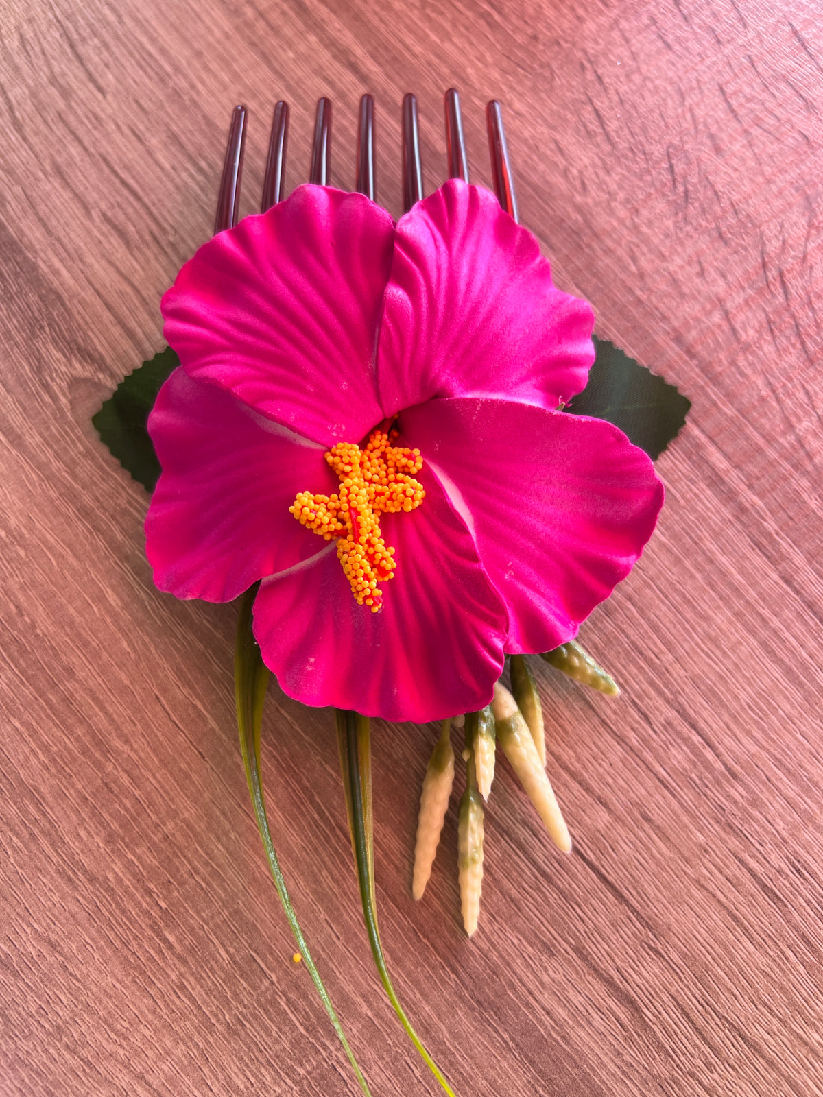 Fuchsia Hawaiian Hair Flower Comb
