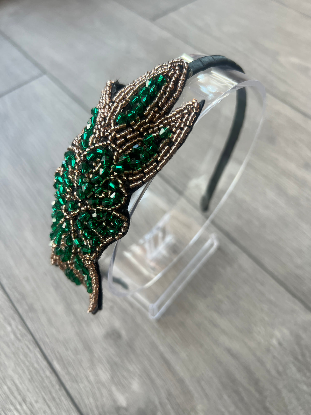 Vintage 1920's Green Leaf Beaded Headband