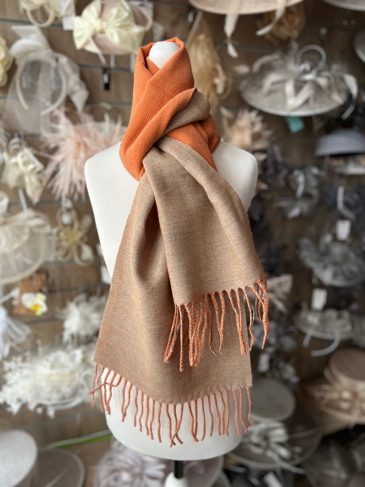 Reversible Warm Soft Pashmina / Shawl - Orange/Nude