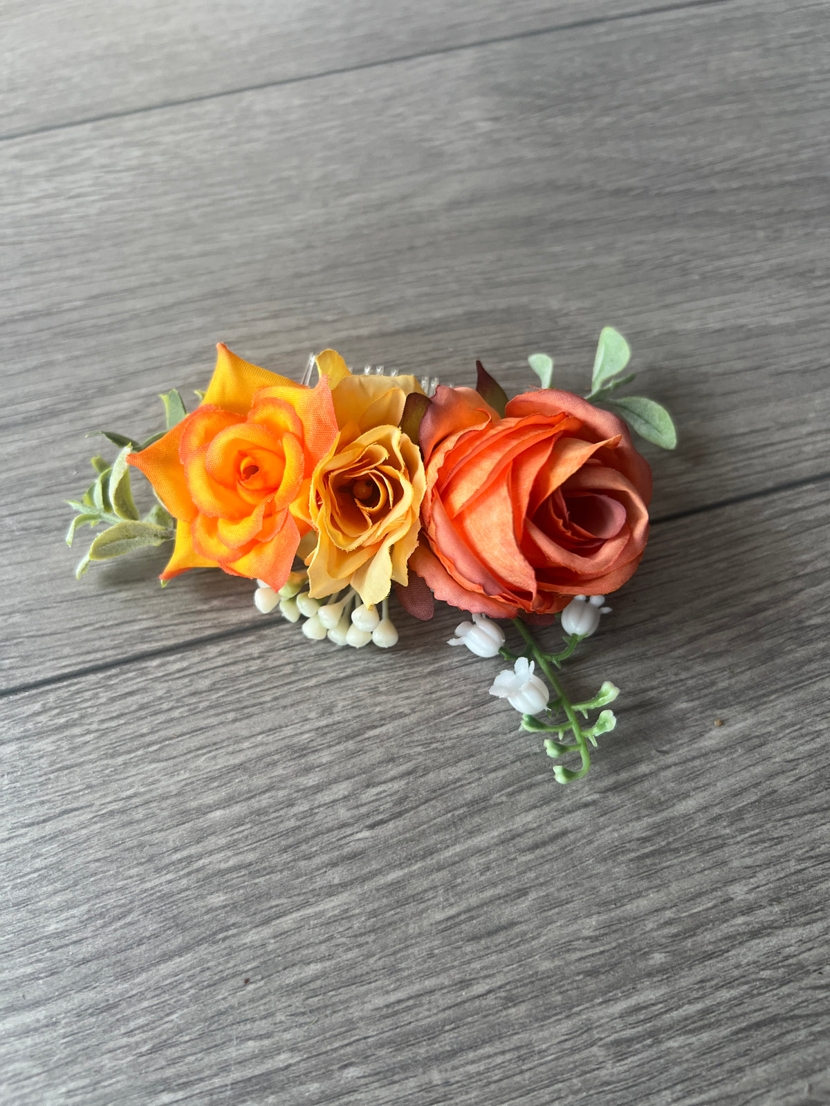 Vintage Floral Rose Hair Comb Orange