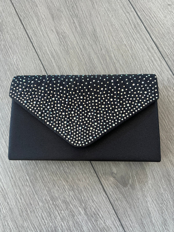 BLACK ENVELOPE CLUTCH BAG WITH RHINESTONES