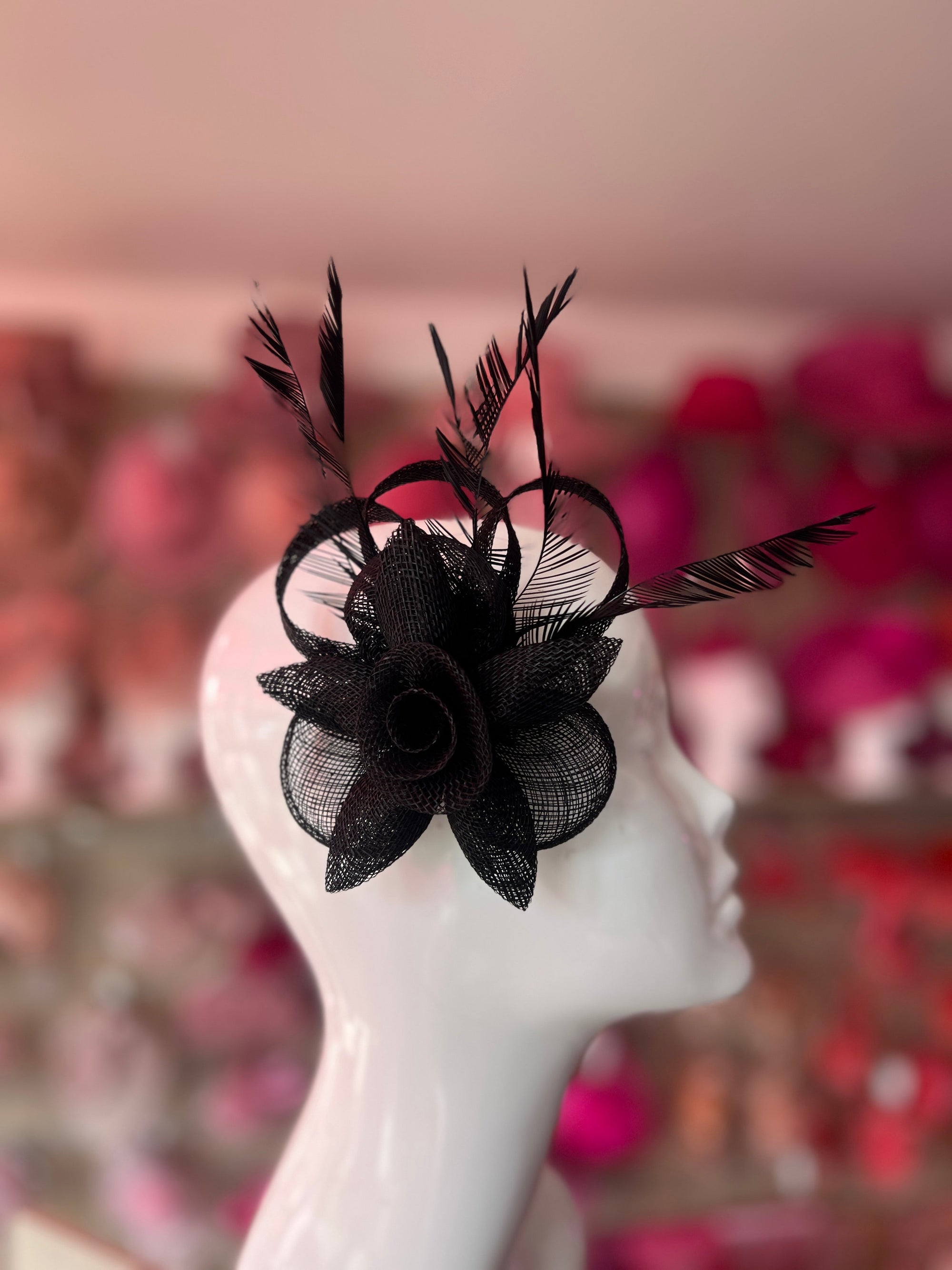 Black Flower Fascinator Clip With Feathers-Fascinators Direct