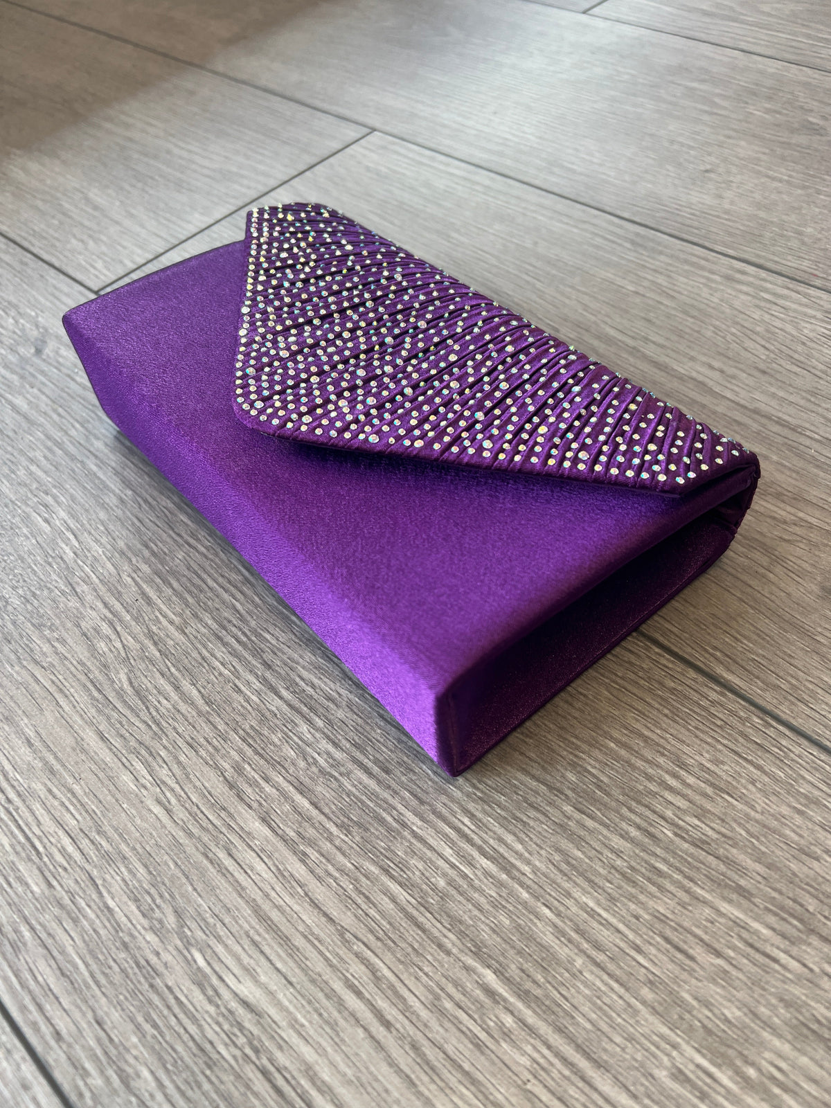 BLACKCURRANT ENVELOPE CLUTCH BAG WITH RHINESTONES-Fascinators Direct