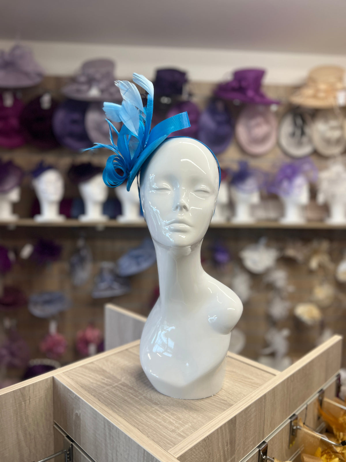 BLUE FASCINATOR HEADBAND WITH LOOPED CRIN &amp; FEATHERS-Fascinators Direct