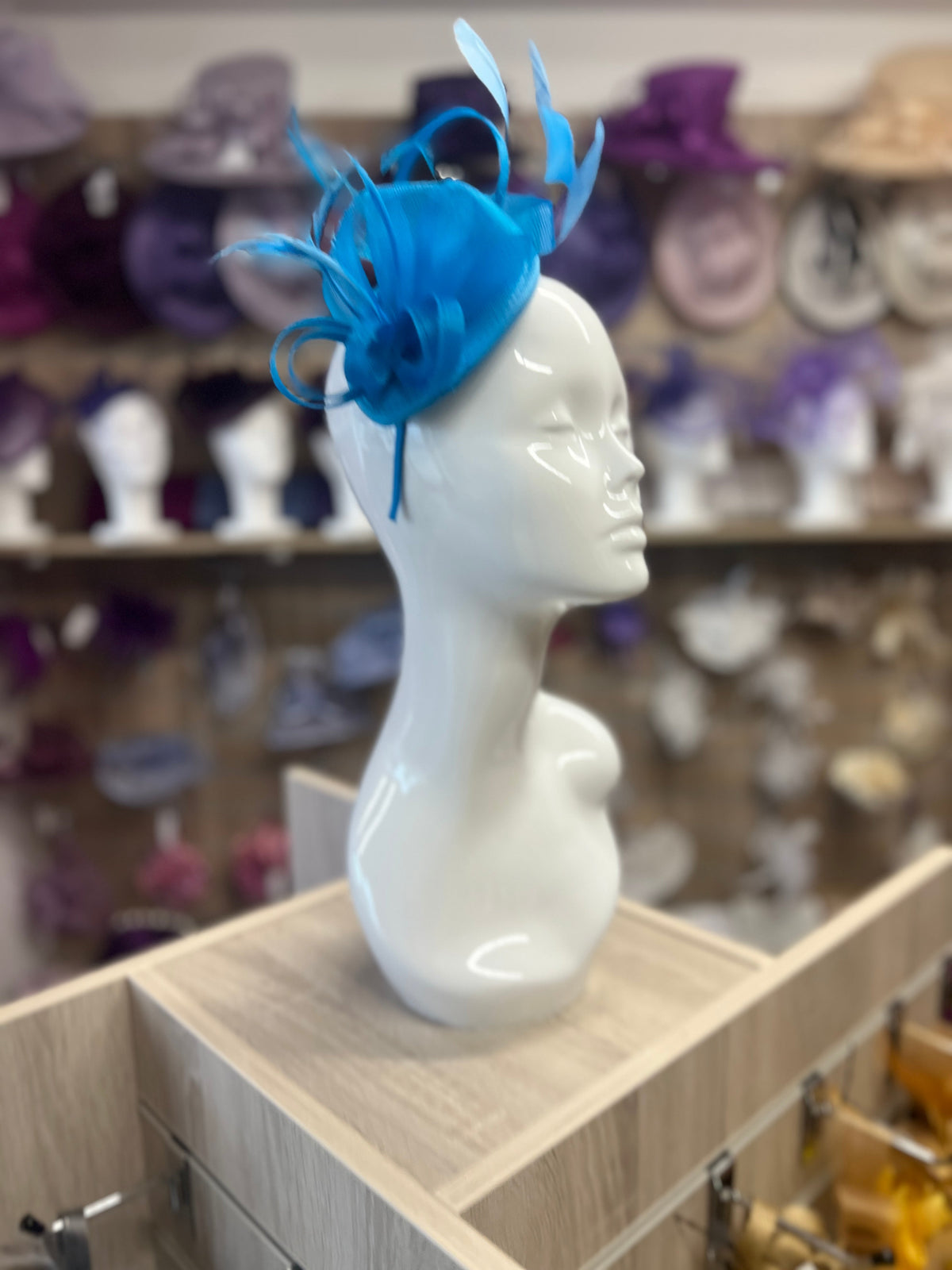 BLUE FASCINATOR HEADBAND WITH LOOPED CRIN &amp; FEATHERS-Fascinators Direct