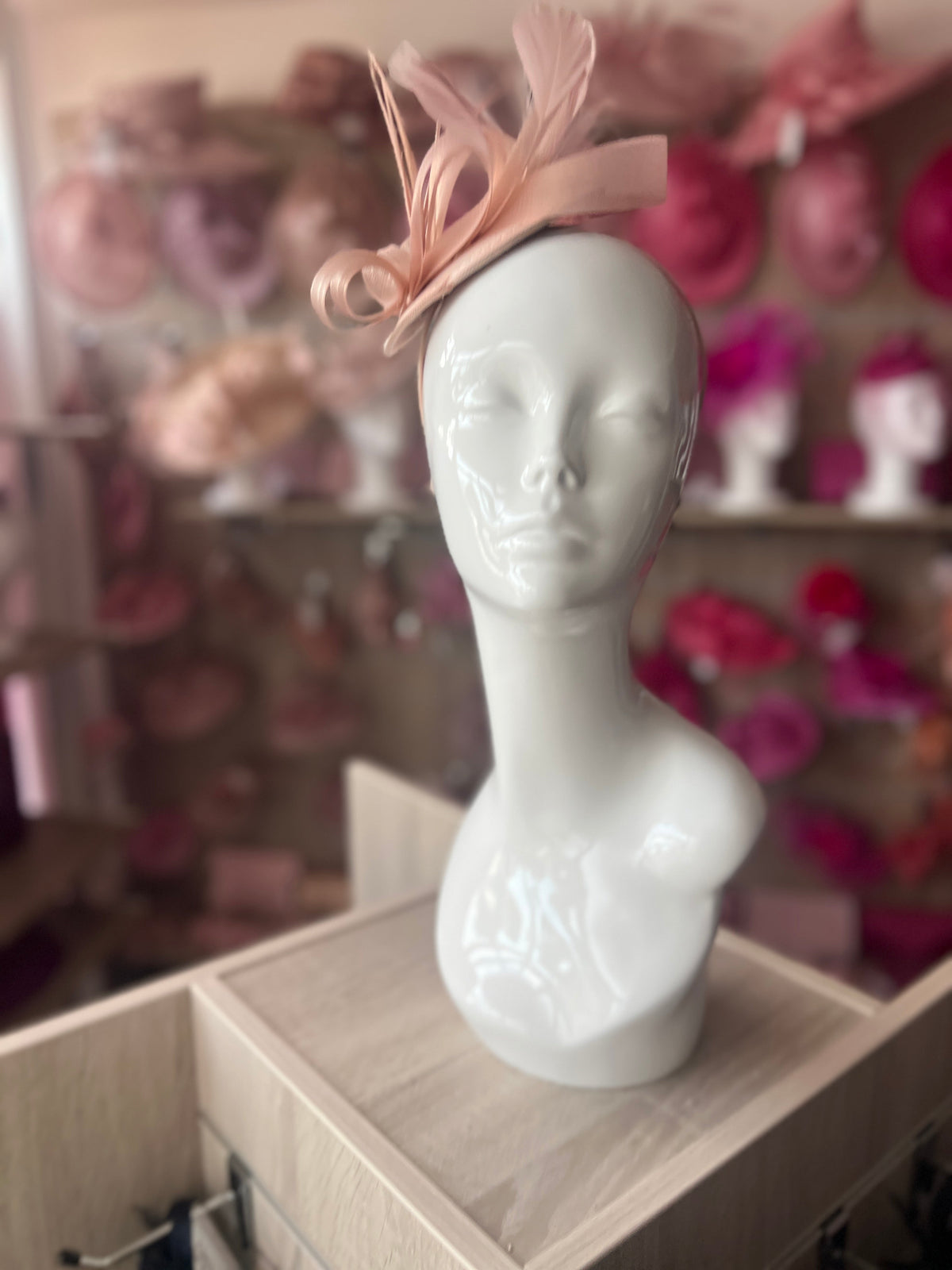 BLUSH/NUDE PINK FASCINATOR HEADBAND WITH LOOPED CRIN &amp; FEATHERS-Fascinators Direct