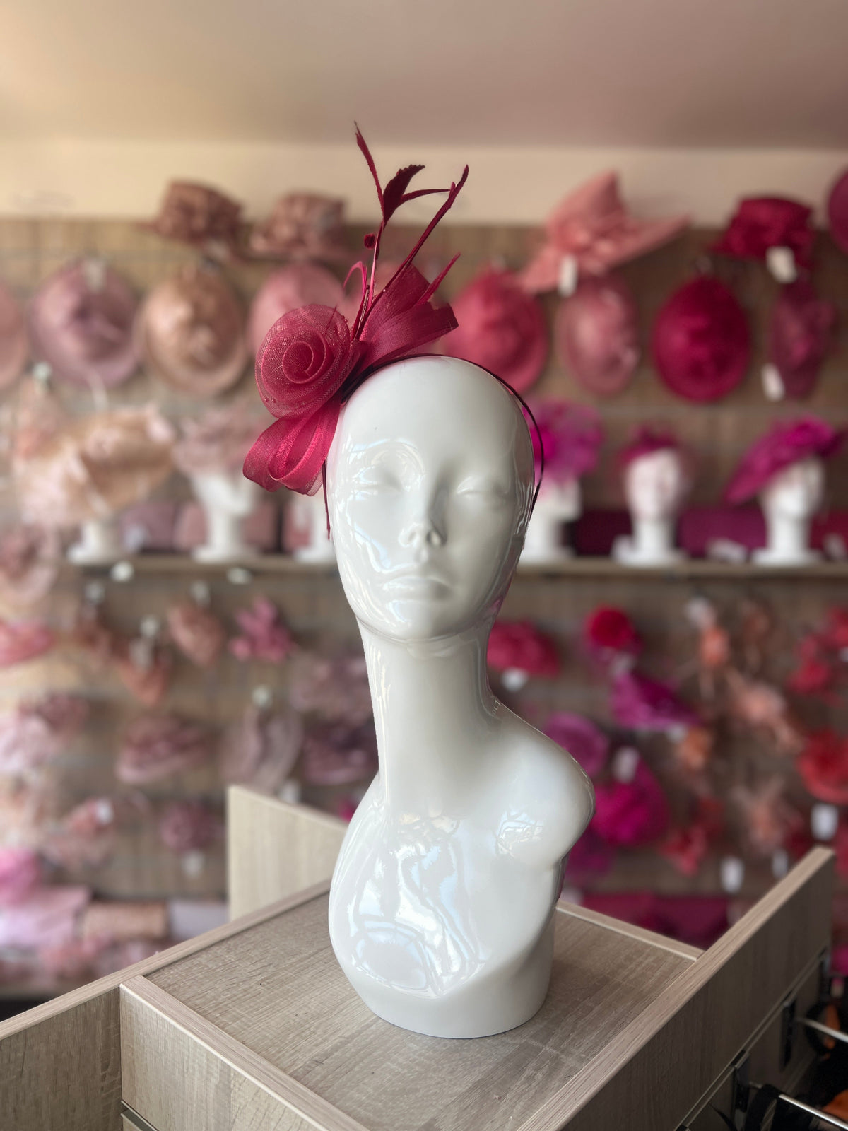 BURGUNDY CRINOLINE FASCINATOR WITH BEADS, LOOPS &amp; NETTING-Fascinators Direct