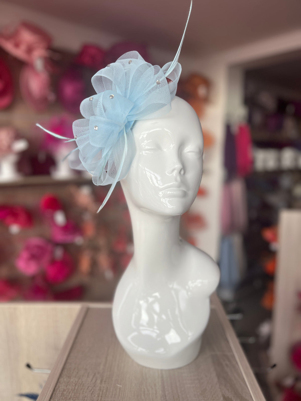 Baby Blue Diamanté Loop Bow Fascinator-Fascinators Direct