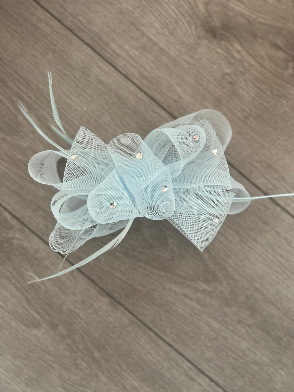Baby Blue Diamanté Loop Bow Fascinator-Fascinators Direct