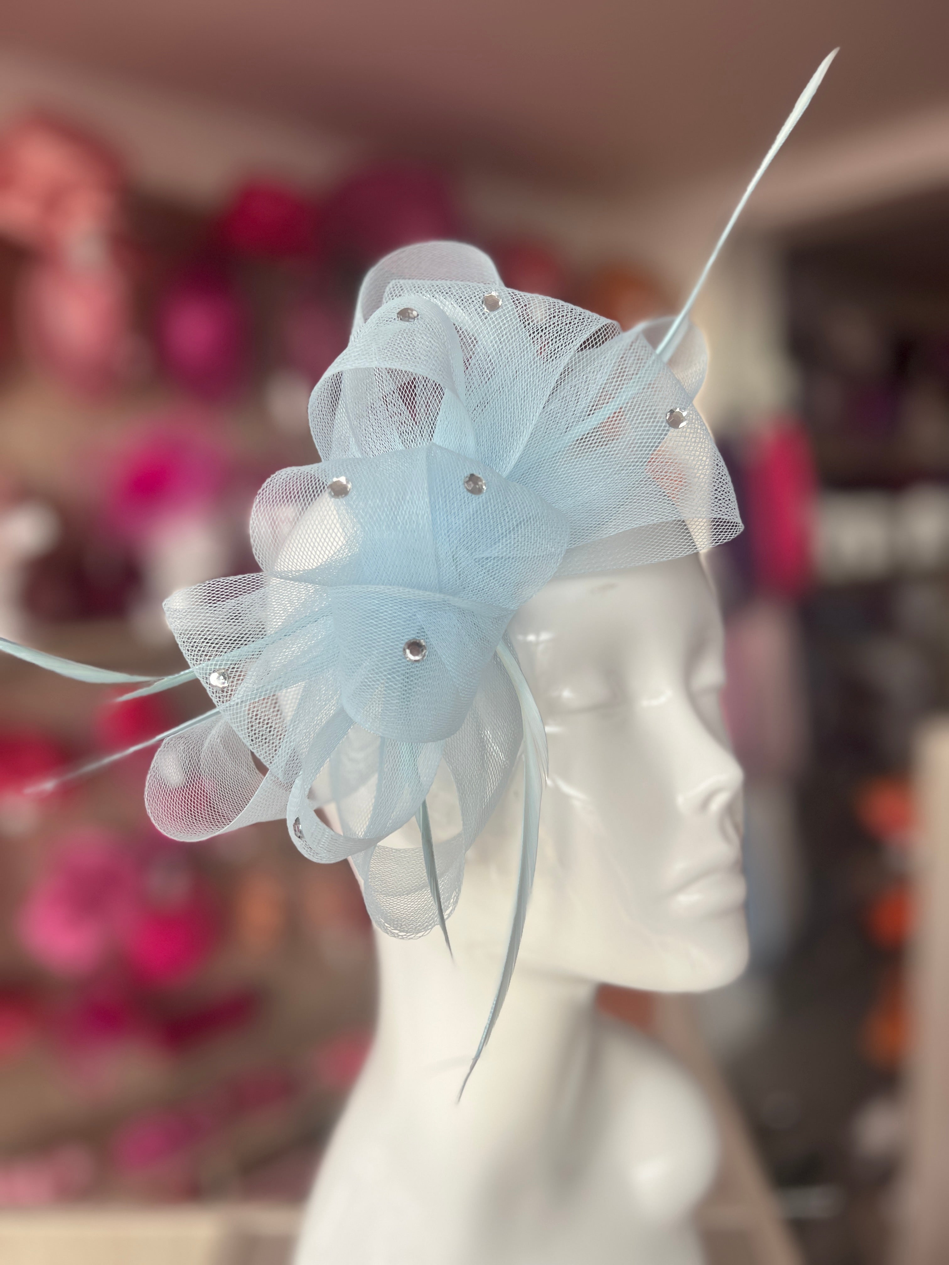 Baby Blue Diamanté Loop Bow Fascinator