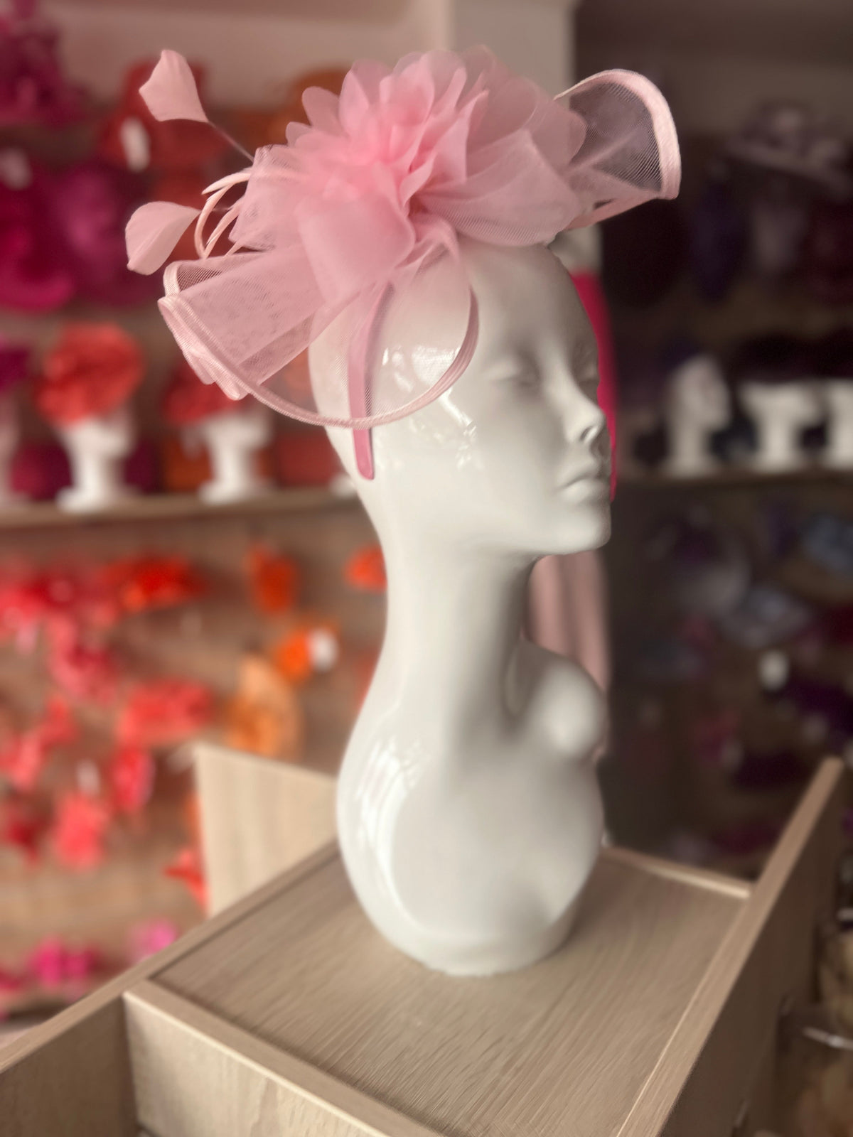 Baby Pink Fascinator Fluted Crinoline &amp; Flower-Fascinators Direct