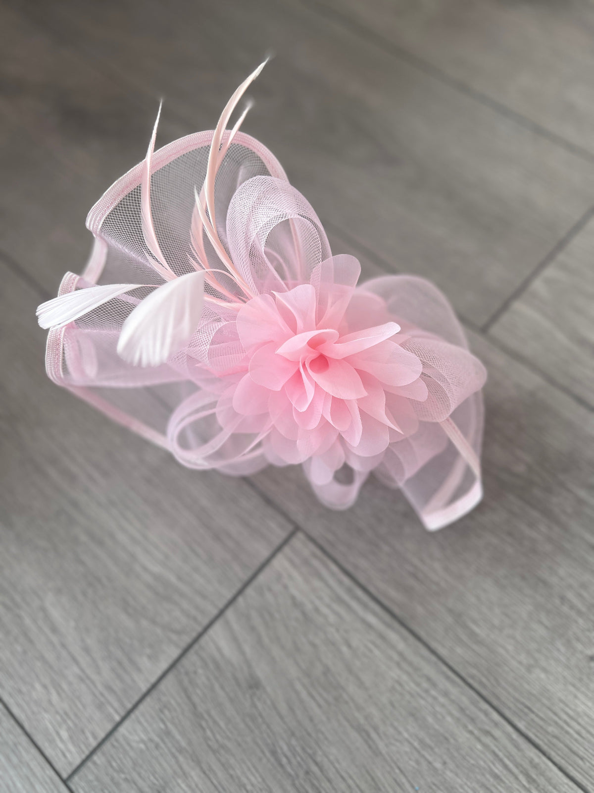 Baby Pink Fascinator Fluted Crinoline &amp; Flower-Fascinators Direct