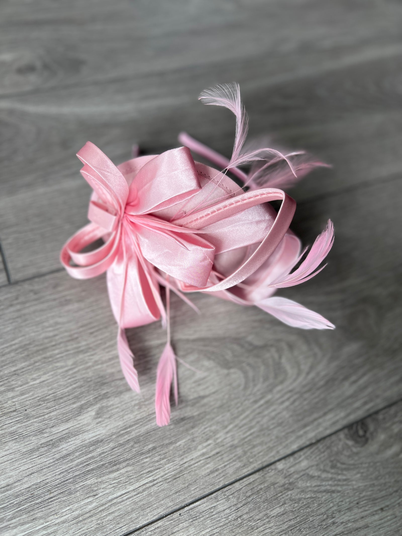 Baby Pink Fascinator Headband With Looped Satin & Feathers-Fascinators Direct