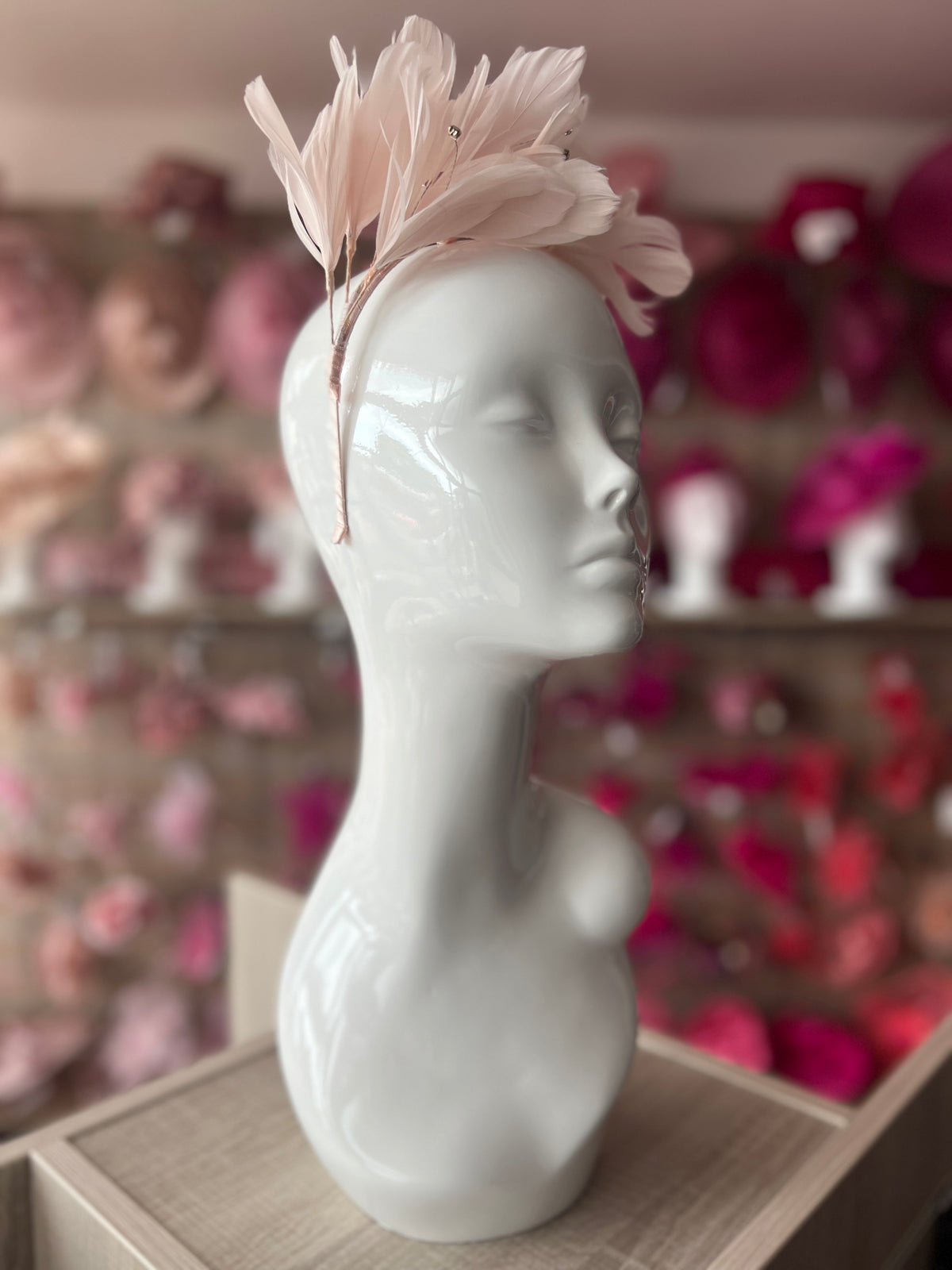 Baby Pink Fascinator Headband with Feather Petals &amp; Diamanté-Fascinators Direct