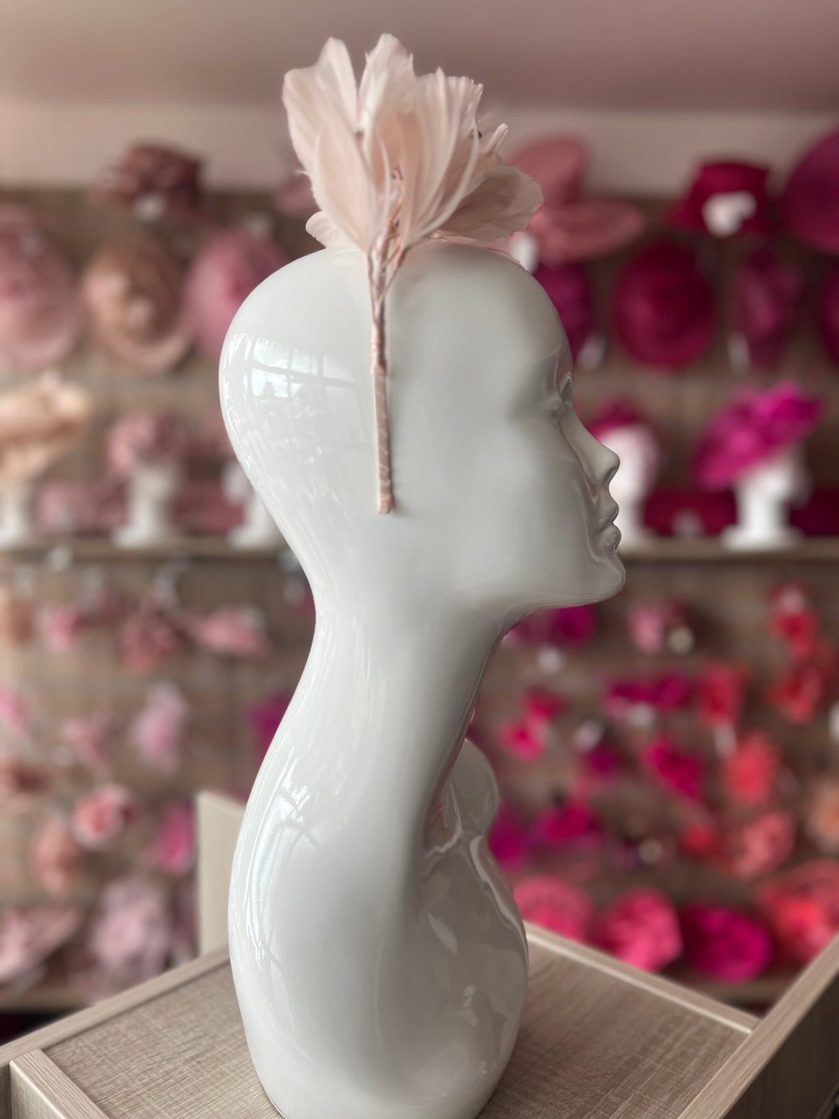 Baby Pink Fascinator Headband with Feather Petals &amp; Diamanté-Fascinators Direct